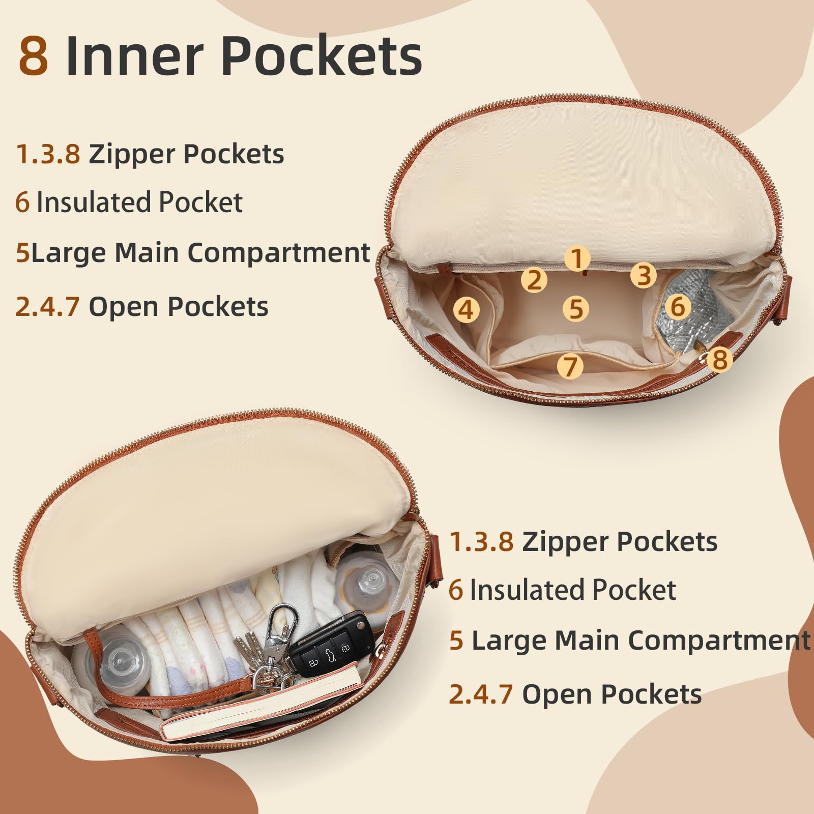 Miss Fong Diaper Backpack - Waterproof Baby Bag with Insulated Pocket, Organizer & Adjustable Crossbody Straps for Travel, Daycare & Outings (Brown)