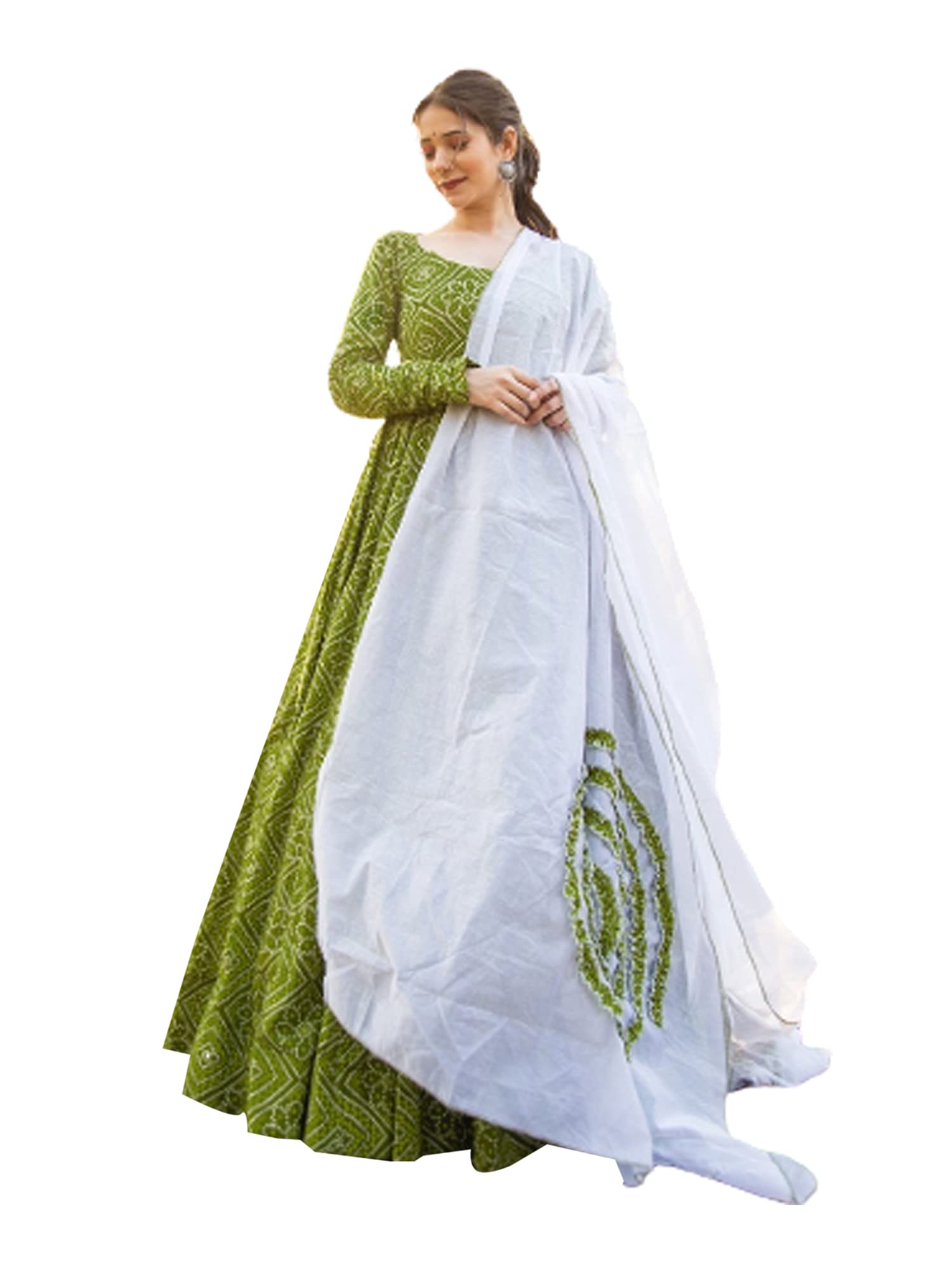 Indian Jaipuri Bandhej Printed Women's Soft Long Muslin Flared Anarkali Festival Kurti - Summer 6271 | Elegant Ethnic Wear for Weddings, Festivals & Special Occasions