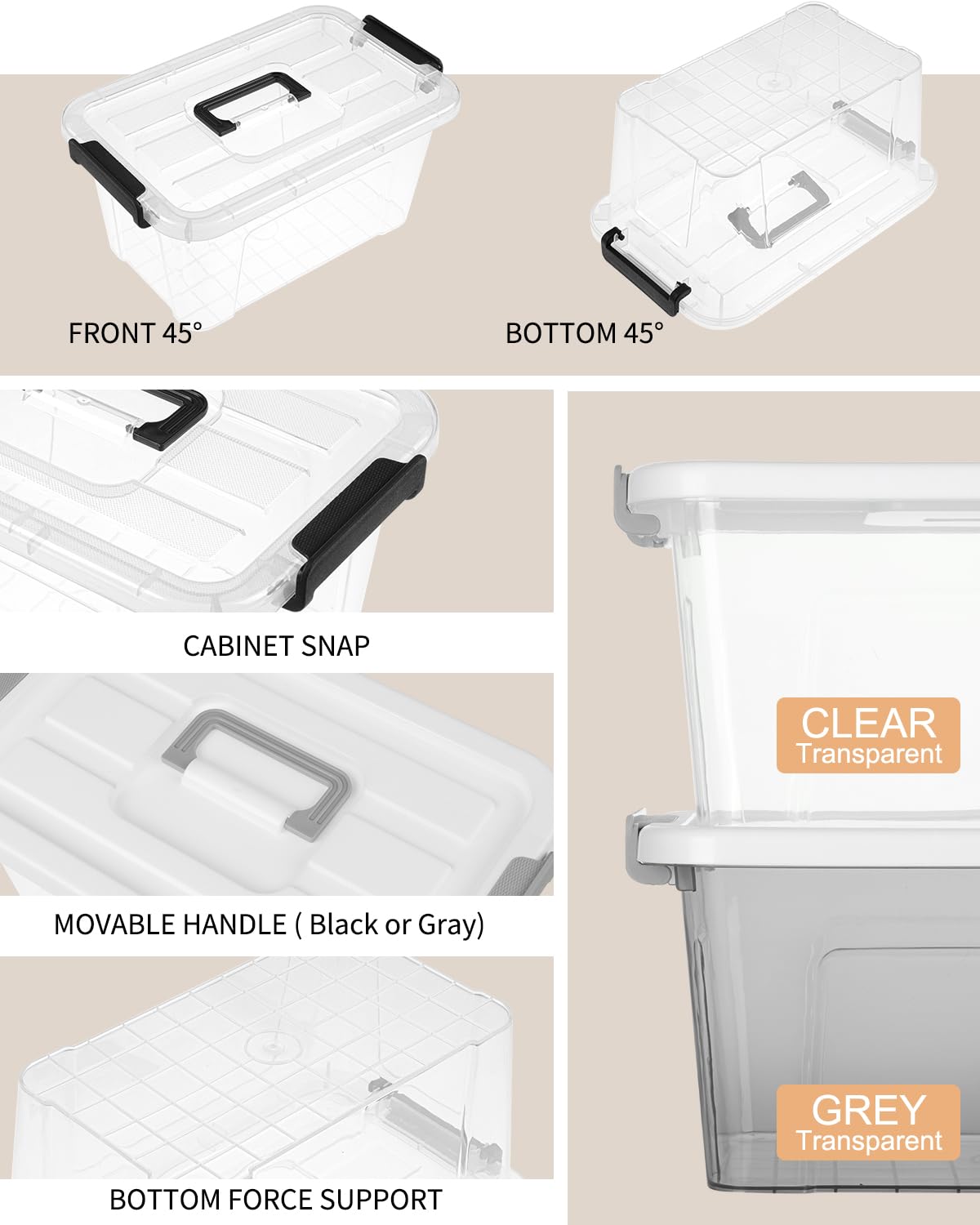 NUMIFUN 6-Pack 7 Quart Plastic Storage Bins with Lids & Black Handle Buckles - Stackable Organizer Containers for Home, Office, Kitchen, Bathroom & Closet Organization - White Lids (Perfect for Toys, Crafts, Pantry & Garage Storage)