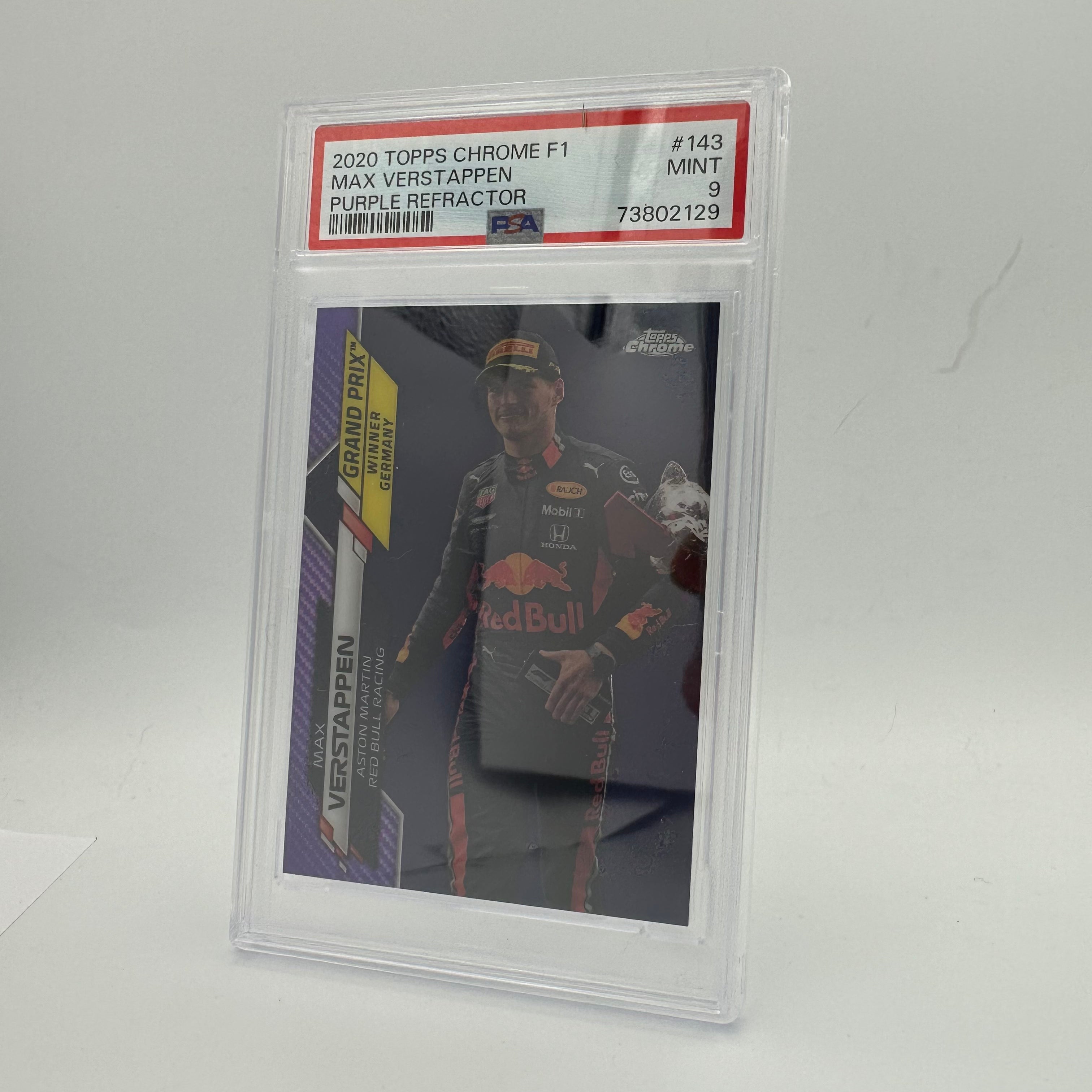 PSA 9 Graded 43/399 MAX VERSTAPPEN #143 Purple Refractor Baseball Card - Rare Collectible for Sports Memorabilia Fans & Card Investors