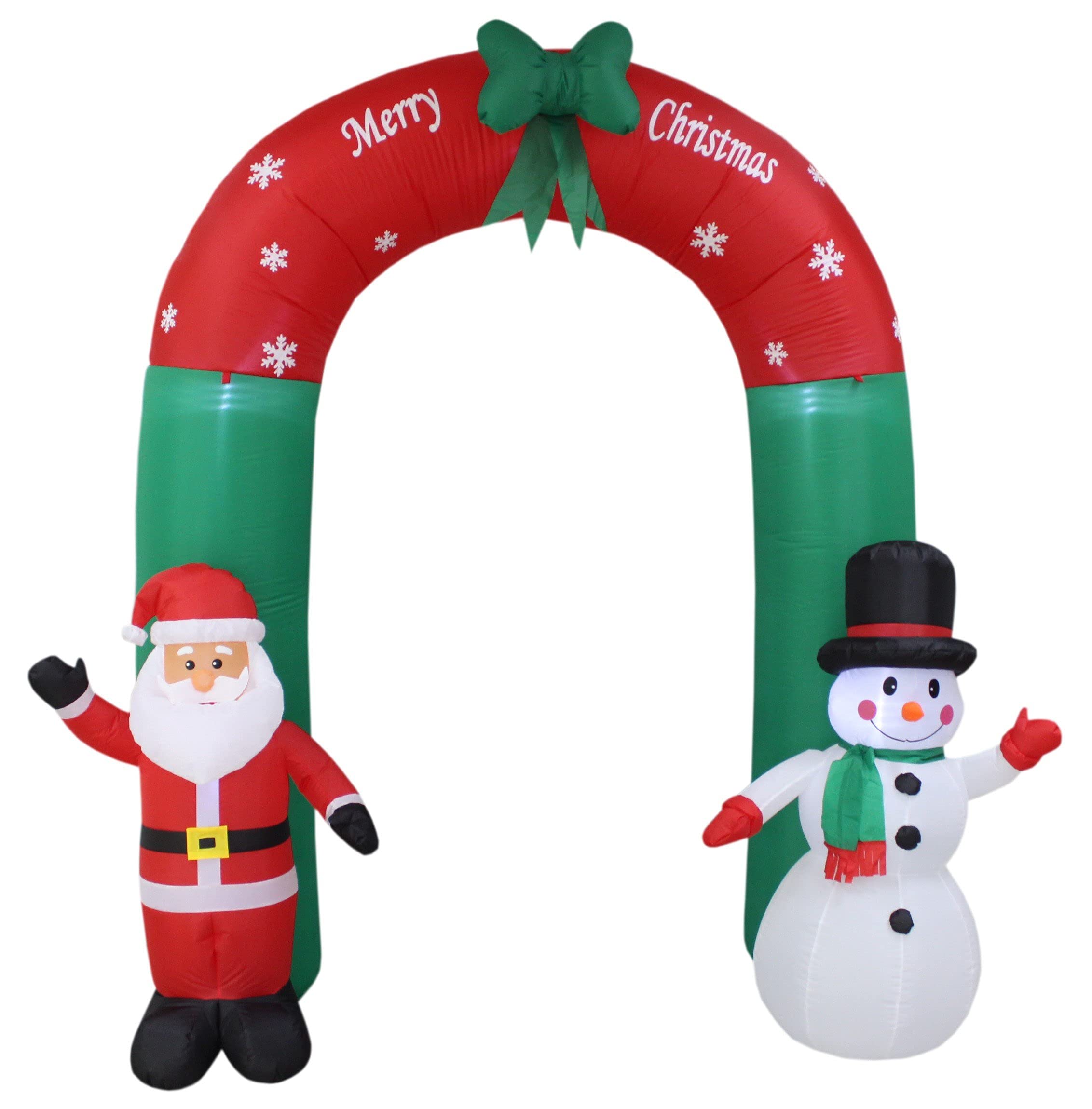8ft Lighted Christmas Inflatable Santa Claus & Snowman Archway with Bow + 6ft Happy Birthday Cake with Candles - Holiday & Party Decor Bundle for Indoor/Outdoor Christmas Decorations, Birthday Celebrations, and Festive Events