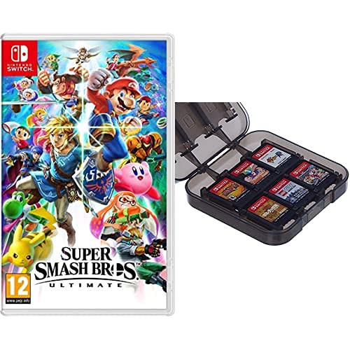 Super Smash Bros Ultimate Nintendo Switch Game with Amazon Basics Black Switch Game Storage Case - Best for Travel, Gaming Parties & Switch Accessory Protection