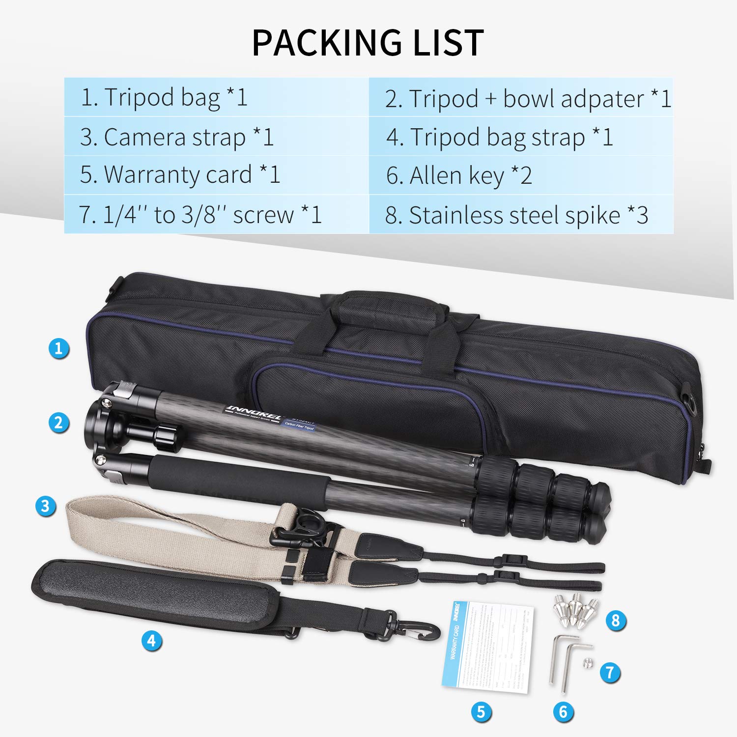 INNOREL ST324CT 32mm Carbon Fiber Tripod - Heavy Duty Professional Camera Tripod with Nut Lock, 30kg Max Load, 13-158cm Adjustable Height, Includes 58mm Bowl Adapter, Carry Bag & Camera Strap - Perfect for Photography, Videography, and Outdoor Shooting
