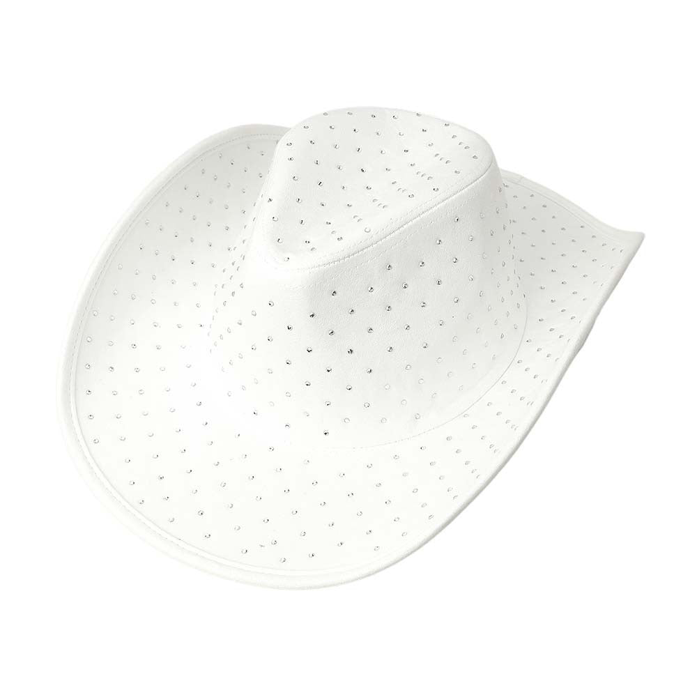 Rhinestone Embellished White Faux Suede Cowboy Hat for Women - Western Style Fedora with Sparkling Crystals - Perfect for Country Concerts, Rodeos & Fashion Outfits