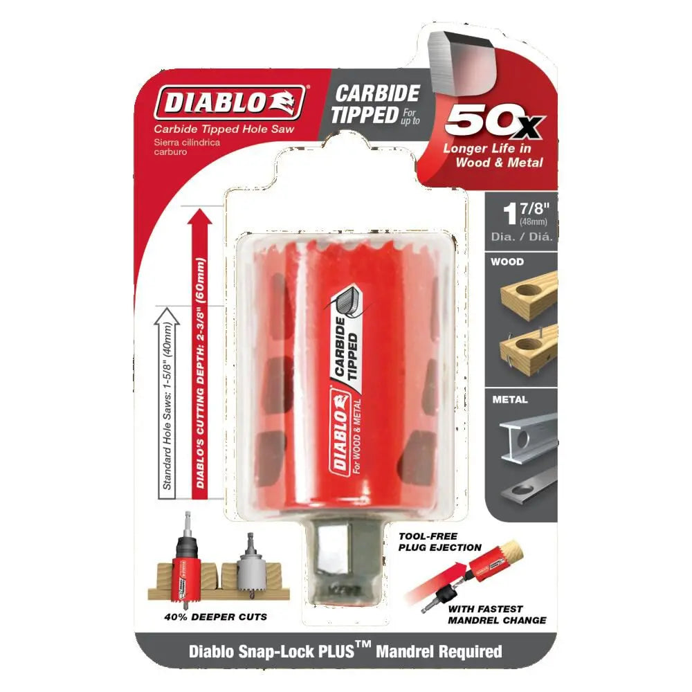 Diablo DHS1875 1-7/8 Inch Hole Saw - Premium Bi-Metal Cutting Tool for Wood, Metal & Plastic - Perfect for DIY Projects, Plumbing & Electrical Work