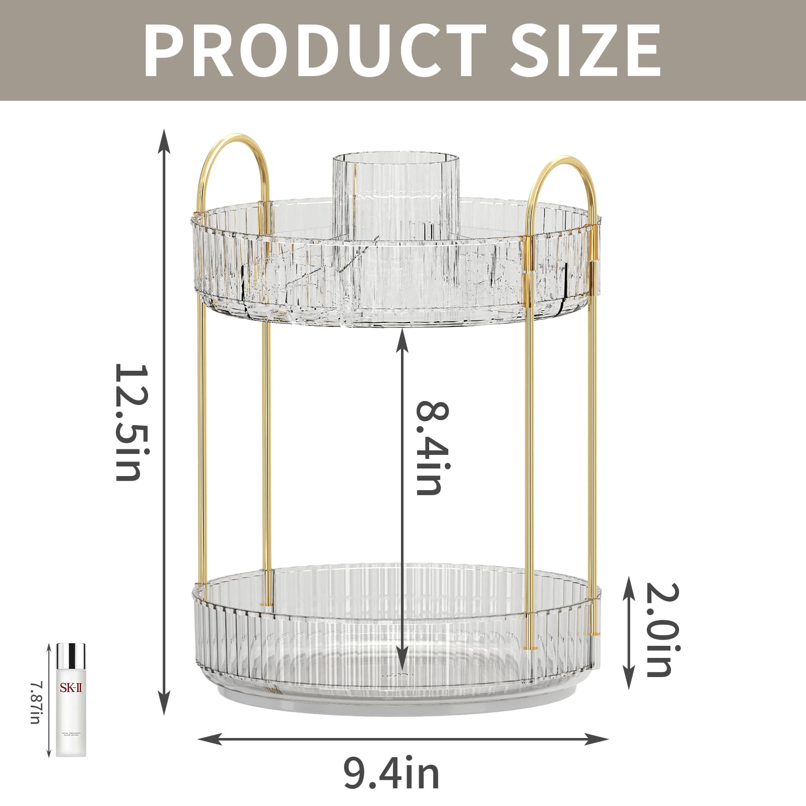 360° Rotating Makeup Organizer with Brush Holder - Large Capacity 2-Tier Cosmetic & Skincare Storage for Perfume, Makeup & Beauty Products - Perfect for Bedroom Vanity, Bathroom Counter & Dresser Organization (White) - Ideal for Daily Beauty Routine & Travel Storage