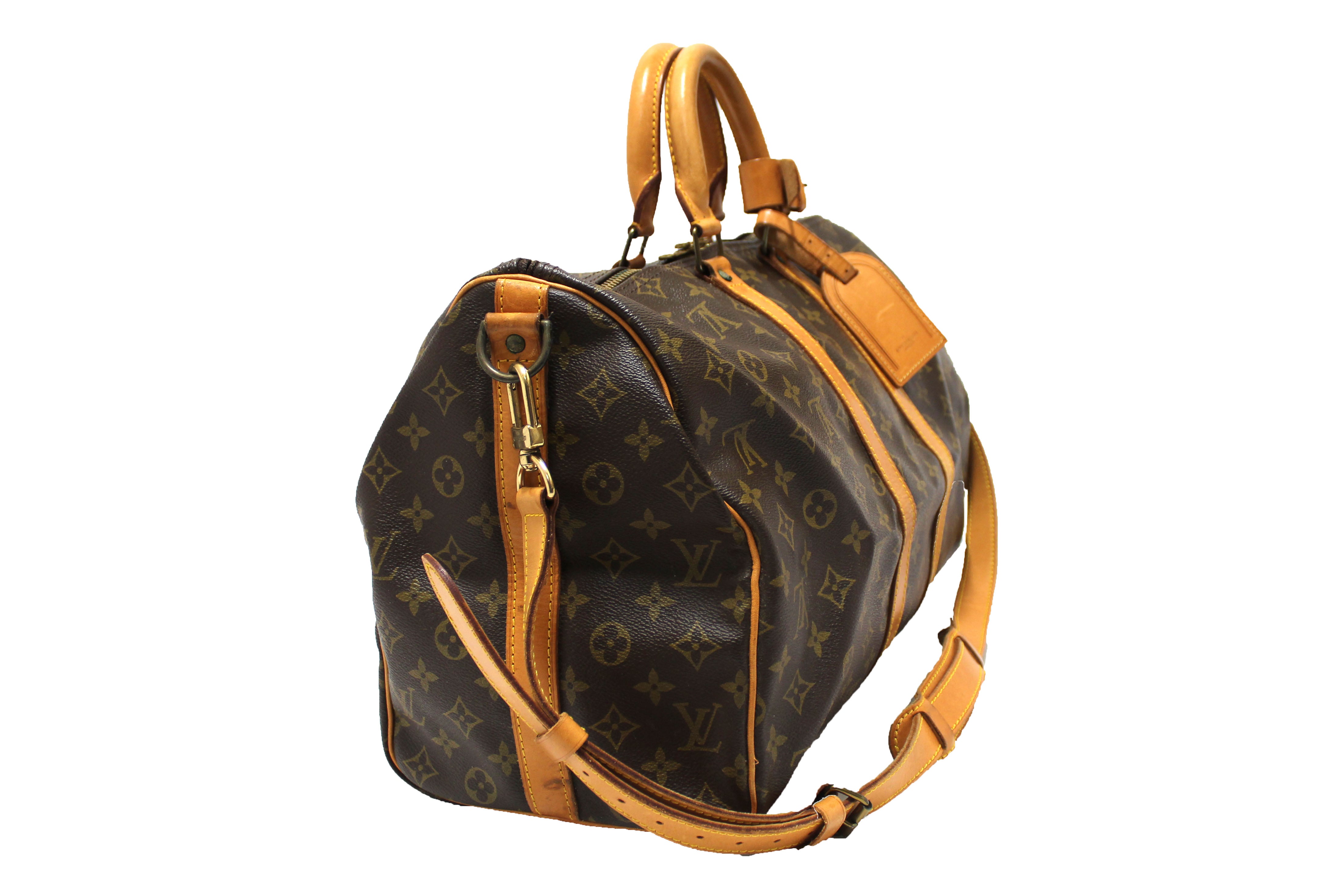 Authentic Louis Vuitton Monogram Keepall Bandouliere 45 Travel Duffle Bag - Luxury Weekend Getaway & Business Travel Carry-On Luggage for Men & Women