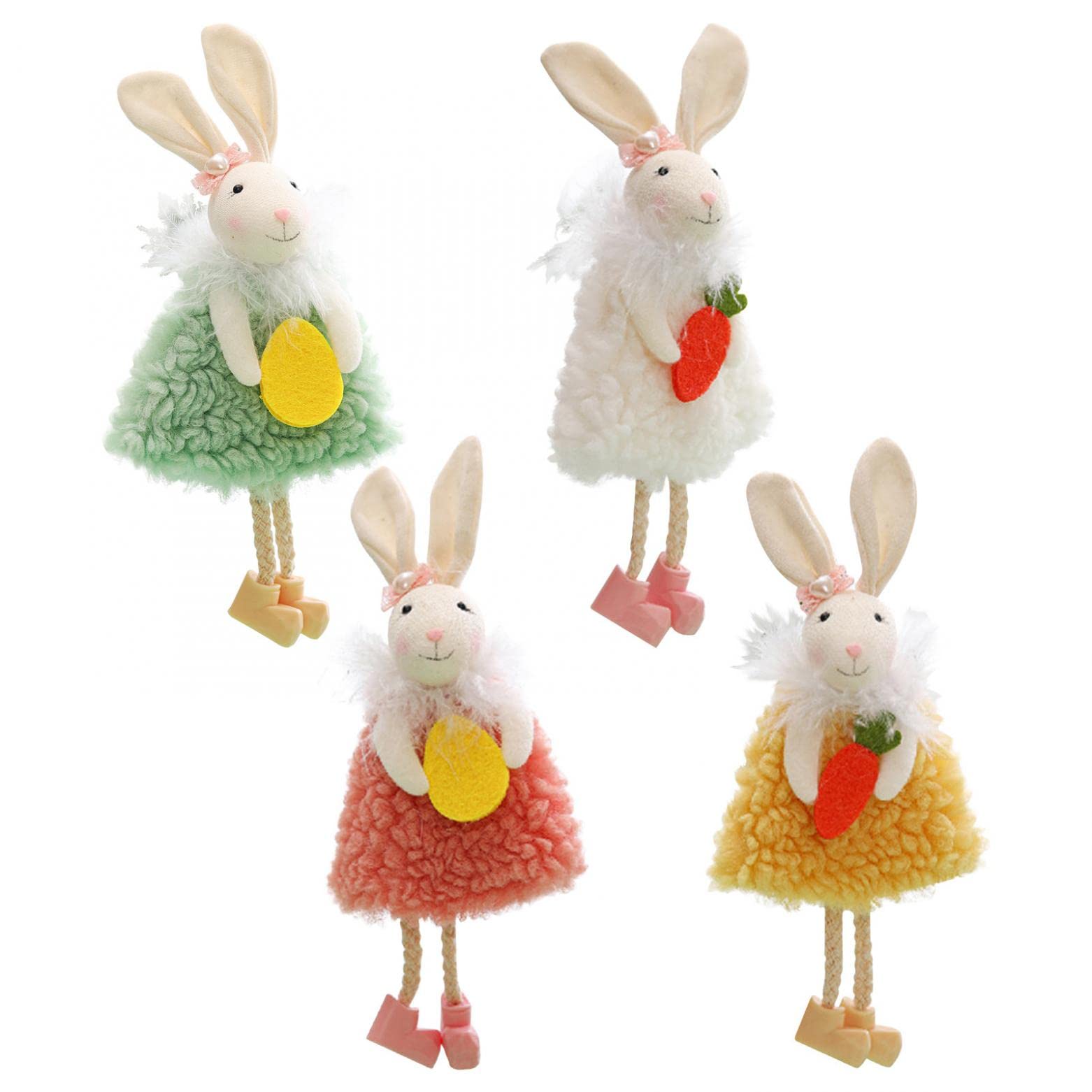 5PCS Handmade Easter Bunny Decorations - Cute Bunny Holding Carrot Pendant for Home, Easter Plush Doll Ornaments for Indoor & Outdoor - Perfect for Easter Party, Spring Home Decor, Gift Baskets & Garden Display