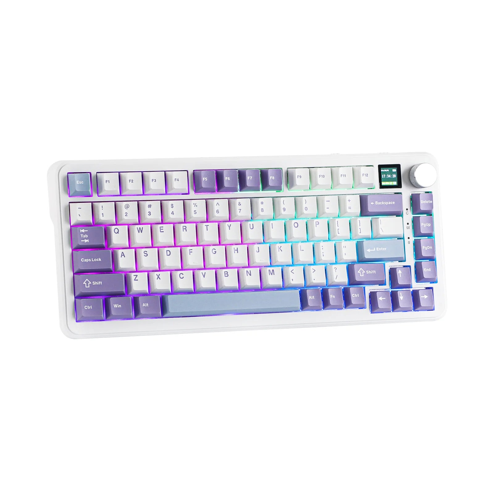Ajazz AK820 MAX Mechanical Keyboard - RGB Backlit, Magnetic Switches, Wired/Wireless Dual Mode, Purple/White/Blue Color - Perfect for Gaming, Office & Typing Enthusiasts