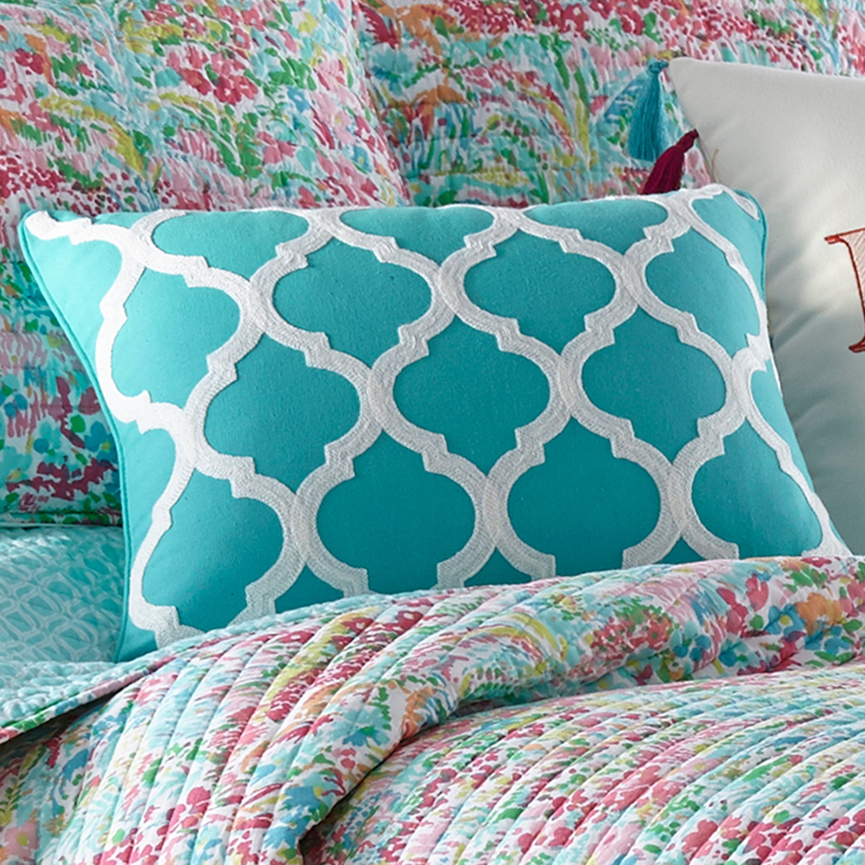 Karola Teal Blue Lattice Decorative Throw Pillow Cover - Boho Chic Home Decor for Living Room, Bedroom, or Sofa