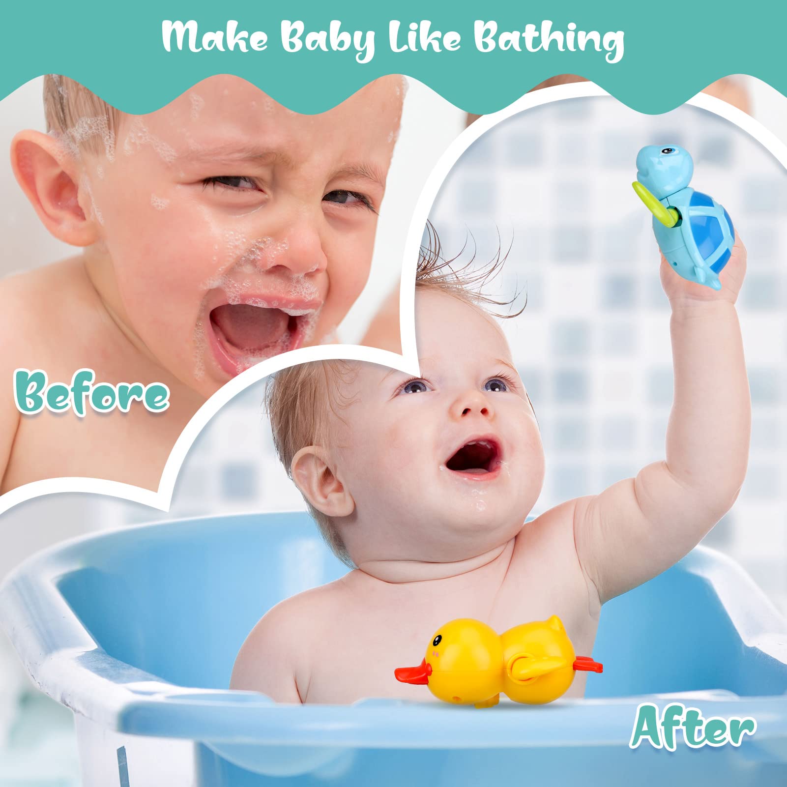 4-Piece Wind-Up Baby Bath Toys Set - Floating Ducks & Turtles for Toddlers | Fun Bathtub, Pool & Swimming Water Toys for Boys & Girls | Perfect Bath-Time Gift for Infants & Kids