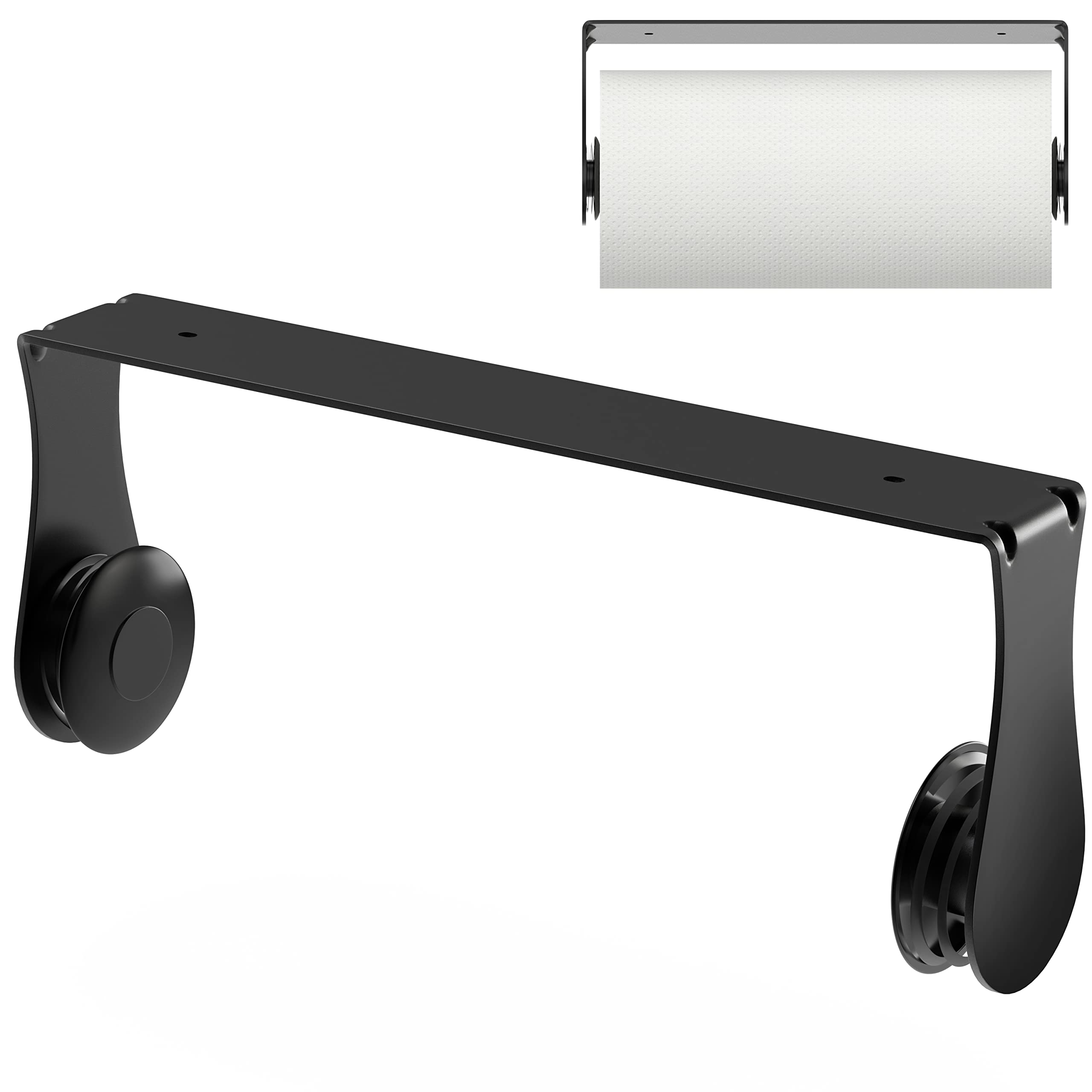 Stainless Steel Paper Towel Holder Under Cabinet - Wall Mount Magnetic Paper Roll Holder with One-Handed Tear & Ratchet Mechanism for Kitchen, Bathroom, Farmhouse - Black Home Decor Essentials (Perfect for Easy Access While Cooking & Cleaning)