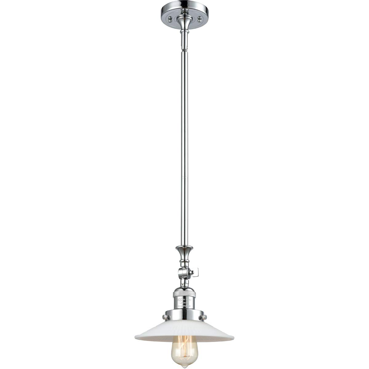 Polished Chrome Mini Pendant Light Fixture - 9 Inch Wide White Glass Shade with Steel/Cast Brass Base - Single LED Bulb for Kitchen Island, Dining Room or Bedroom Lighting