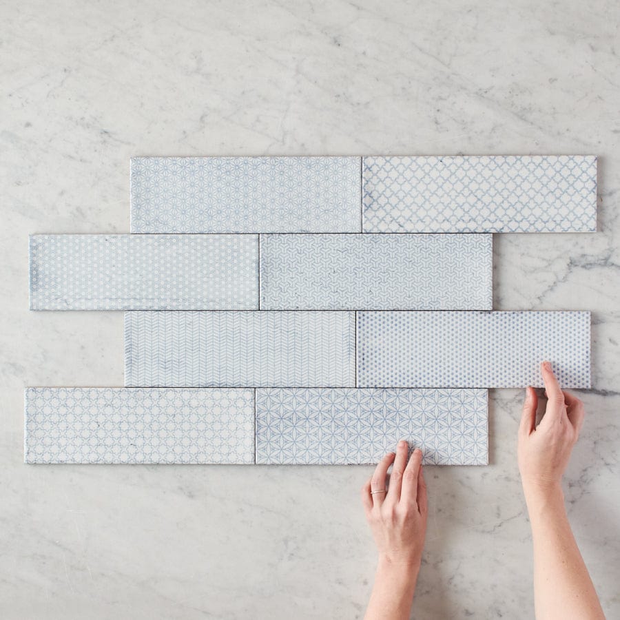 Lennox Head Gloss Blue Pattern Tile - Premium Ceramic Wall & Floor Tiles for Bathroom, Kitchen & Backsplash - Waterproof & Easy to Clean