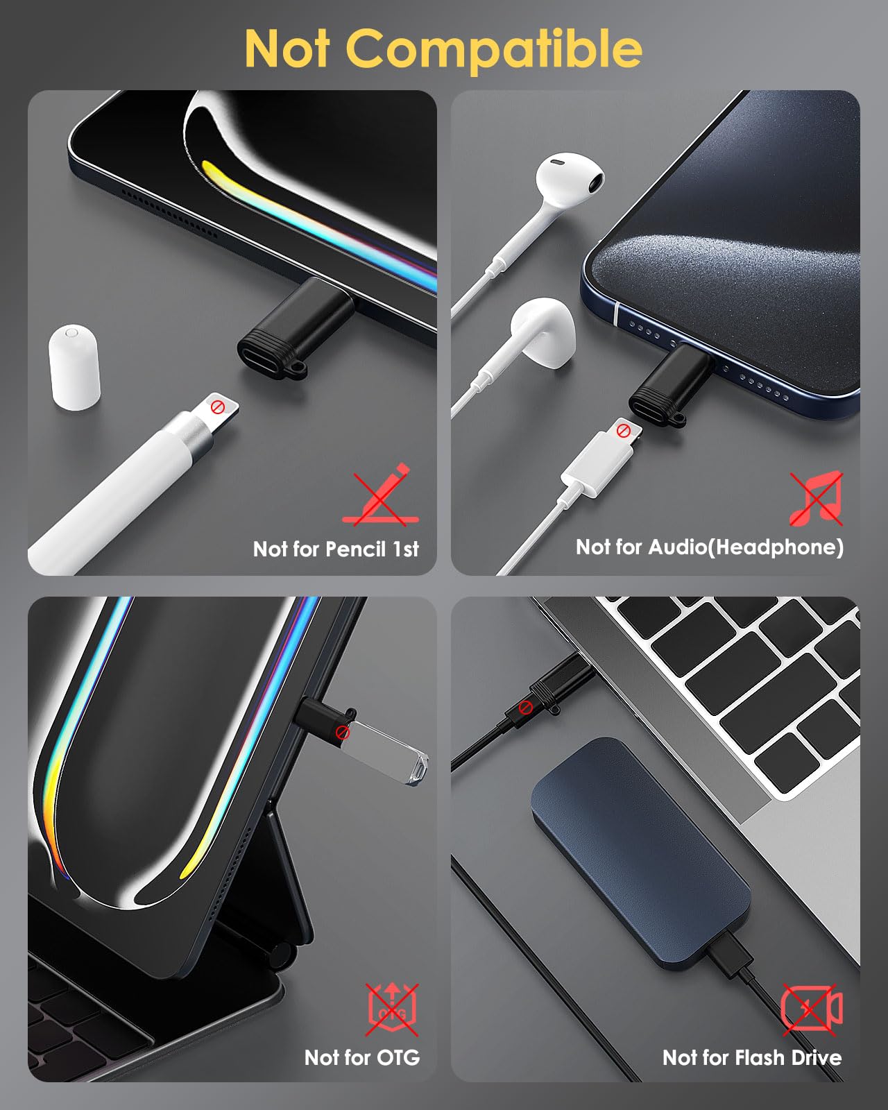 MoKo 4 Pack Lightning to USB C Adapter - iPhone 15/16 Pro/Pro Max/Plus, Galaxy S24, iPad Air/Pro Charging & Data Transfer Adapter - Compatible with iPhone, Samsung, iPad - Perfect for Travel, Office & Home Use (Black)
