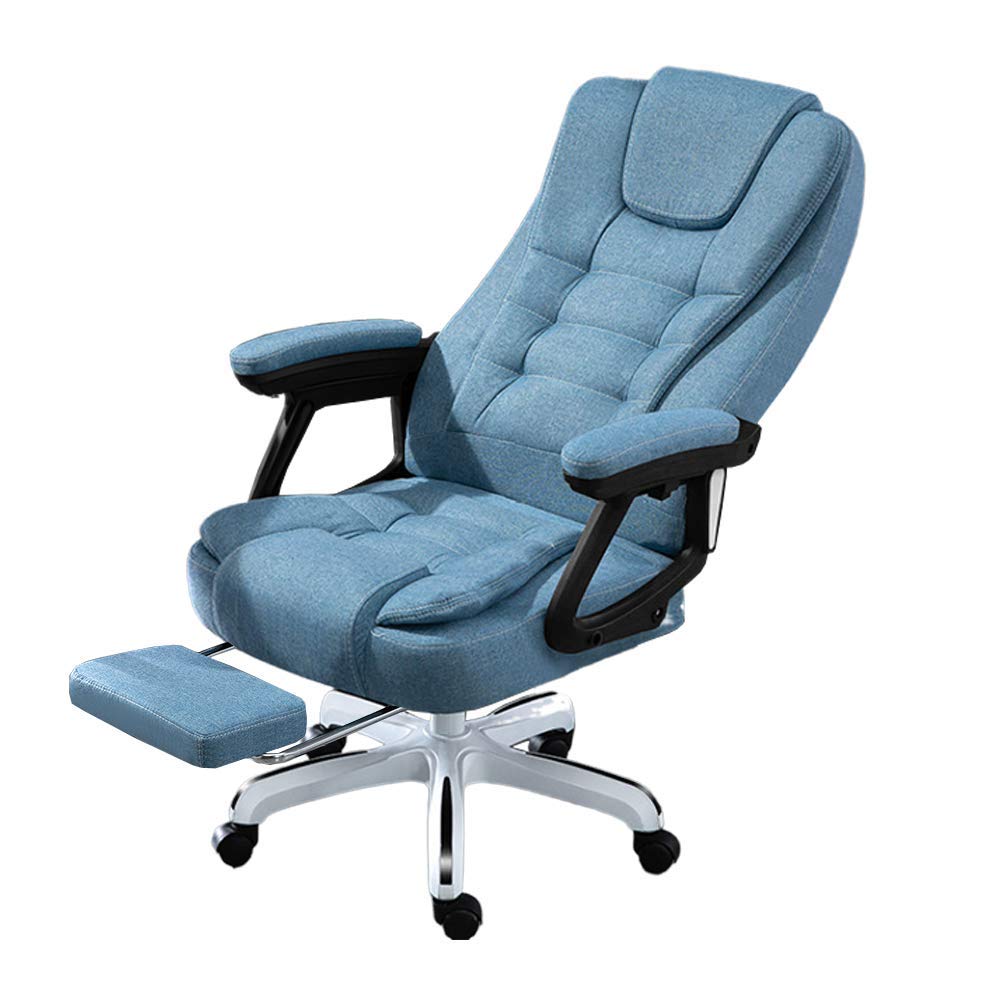 Ergonomic High Back Office Chair with Footrest - Adjustable Rolling Swivel Chair with Armrests & Wheels, 145° Recline Executive Computer Desk Chair in Blue Fabric - Perfect for Home Office, Gaming & Workspaces