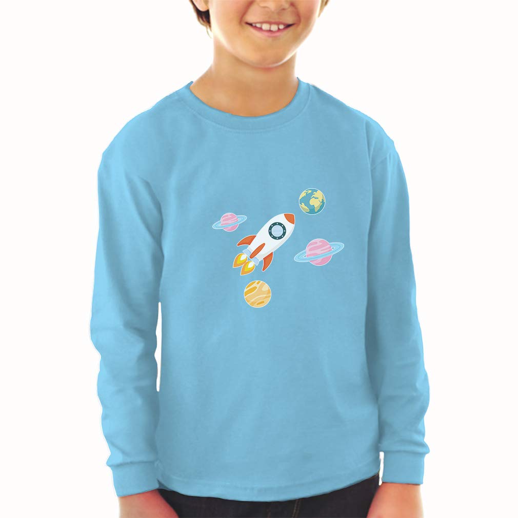 Kids Long Sleeve Cotton T-Shirt with Astronaut, Planets & Spaceship Space Design - Perfect for School, Playdates & Space-Themed Birthday Parties