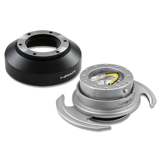 NRG Innovations SRK-141H+650SL 6-Hole Aluminum Quick Release Steering Wheel Hub Adapter with Ball Bearing & Handle - Compatible with Racing Simulators, Drift Cars & Custom Builds - Silver Finish