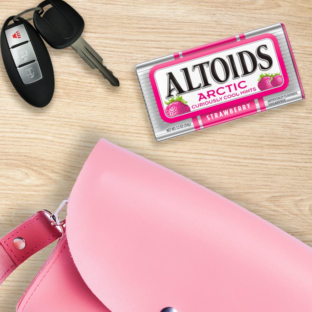 ALTOIDS Arctic Strawberry Breath Mints - Hard Candy in Bulk (1.2 oz Tin, Pack of 8) - Fresh Breath Solution for Office, Travel & After Meals