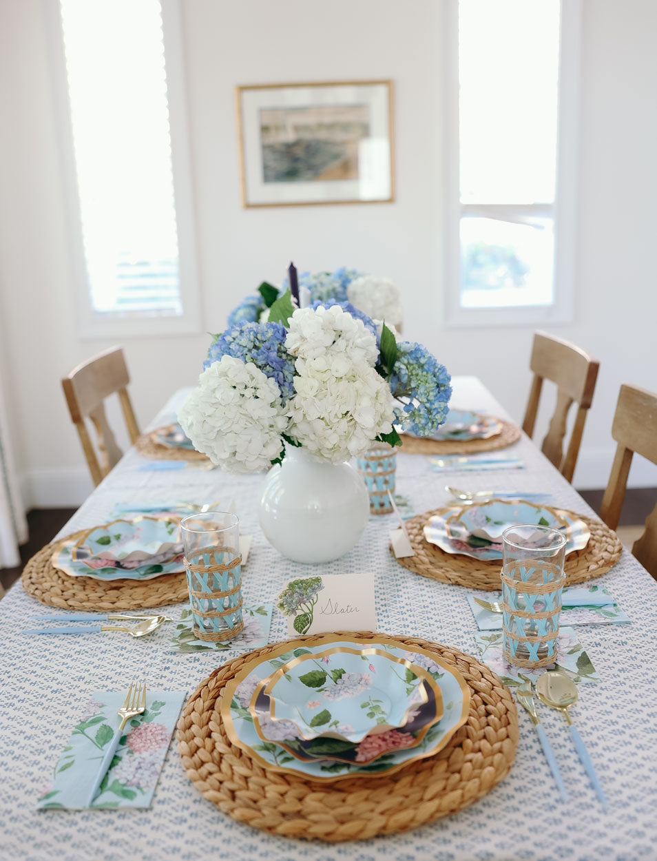 Elegant Hydrangea Floral Table Setting for Weddings, Parties & Home Decor - Premium Artificial Flower Centerpiece for Dining & Event Decorations