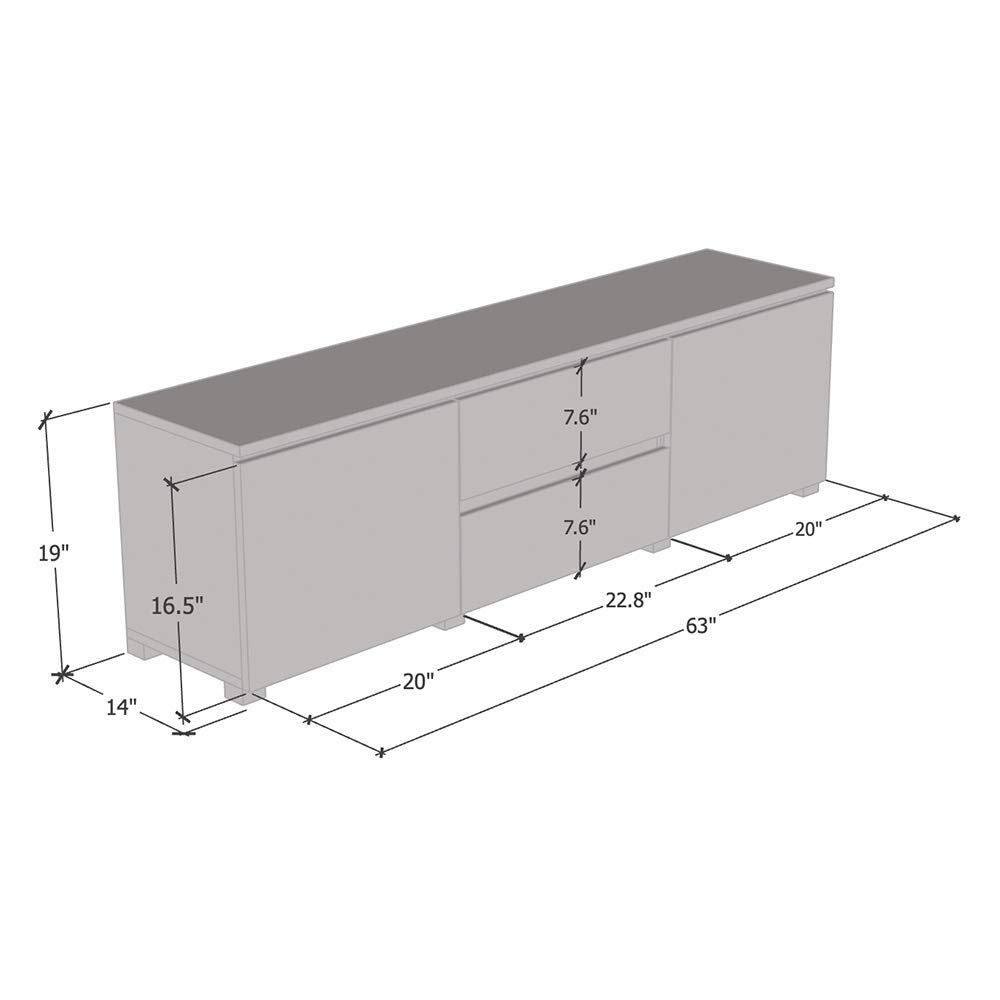 Modern Black Rectangular TV Stand with Storage Cabinets & LED Lights - Freestanding Media Console for TVs Up to 63