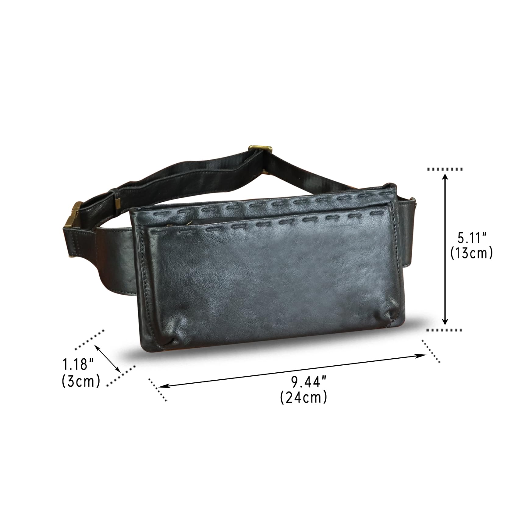 LRTO Genuine Leather Waist Bag for Women & Men - Real Leather Fanny Pack, Sling Bag, Crossbody Bag & Chest Purse - Adjustable Strap, Small Travel Essentials Pouch (Black, LRTO-15006) - Perfect for Gym, Hiking, Running & Everyday Use