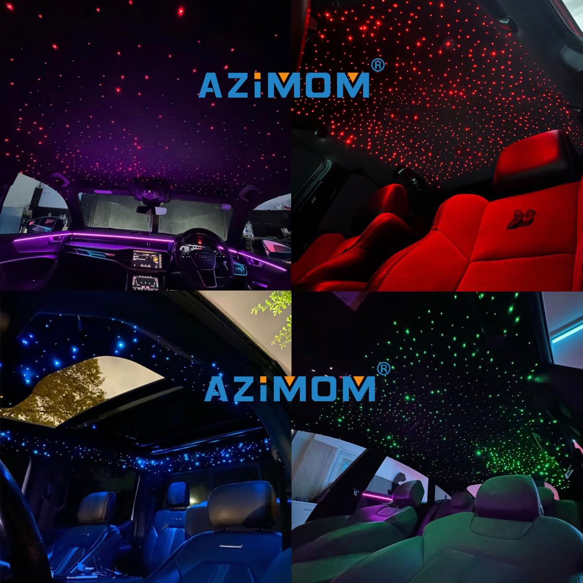 AZIMOM 16W Twinkle & Sound Activated 600pcs 0.03in Fiber Optic Star Ceiling Kit - 13.1ft End Glow Strands with APP & Remote Control for Car & Home Decoration | Perfect for Bedroom, Theater, and Romantic Ambiance Lighting