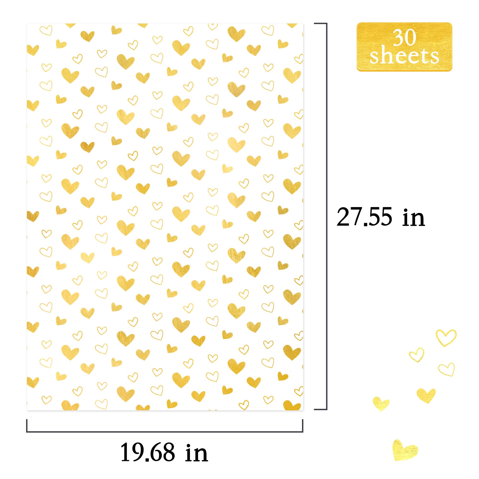 Premium White & Metallic Gold Heart Tissue Paper Bulk Pack - 20