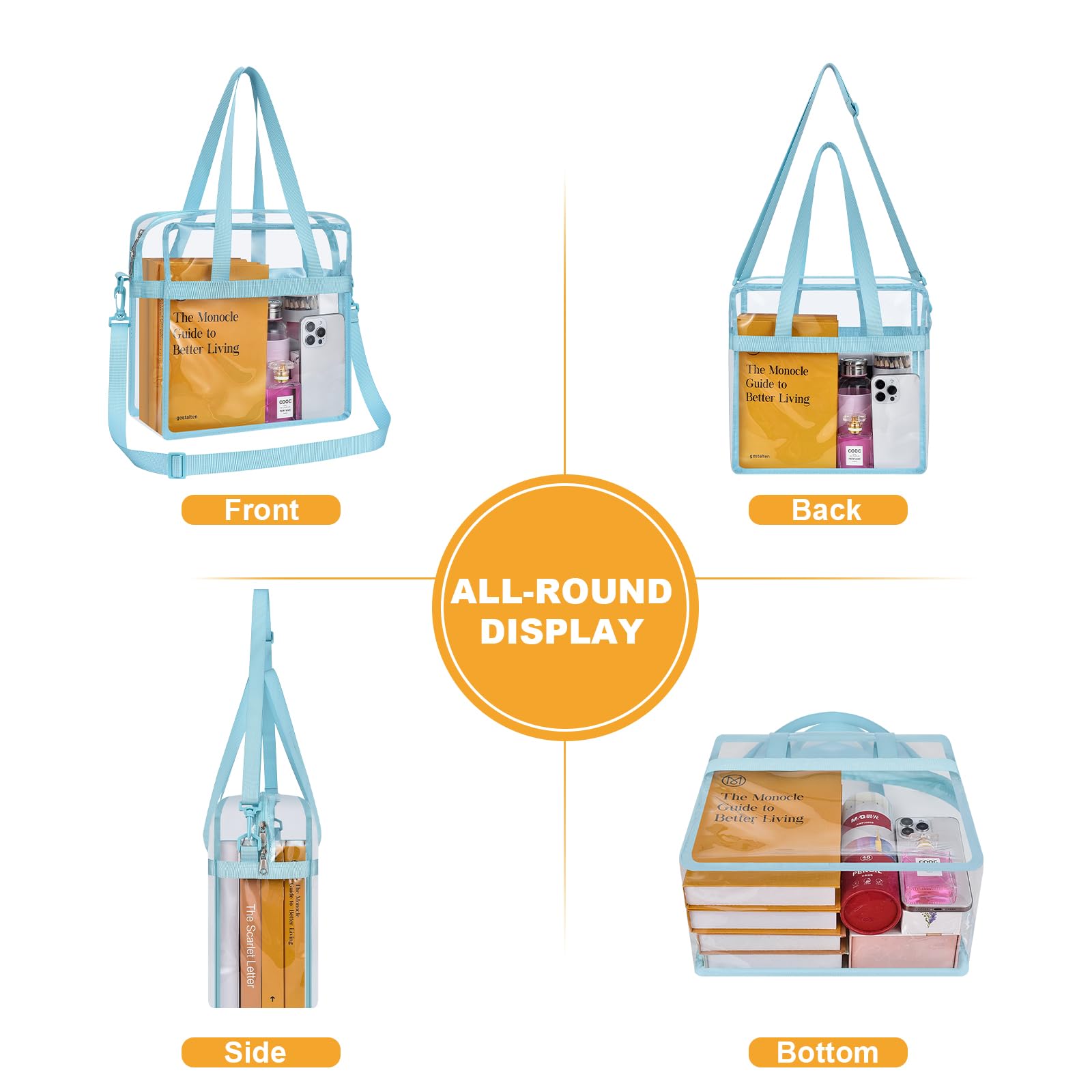 Clear Stadium Approved Tote Bag with Adjustable Straps - Transparent Purse for Concerts, Sports Events, Work & Travel - Perfect for NFL Games, Airport Security & Music Festivals