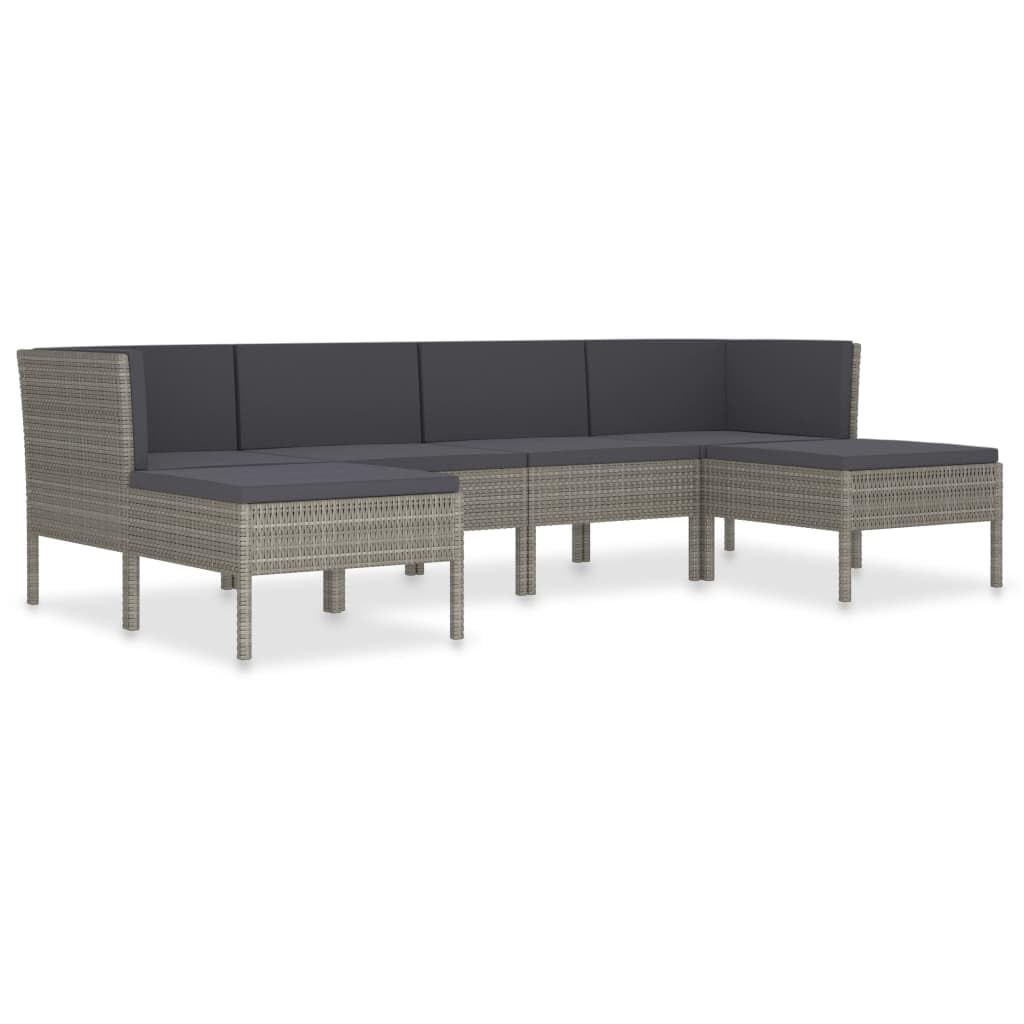 vidaXL 6-Piece Gray Poly Rattan Patio Lounge Set with Cushions - Weather-Resistant Outdoor Furniture for Garden, Pool Deck & Backyard - Durable & Comfortable Rattan Sofa Set for Relaxing, Entertaining & Sunbathing