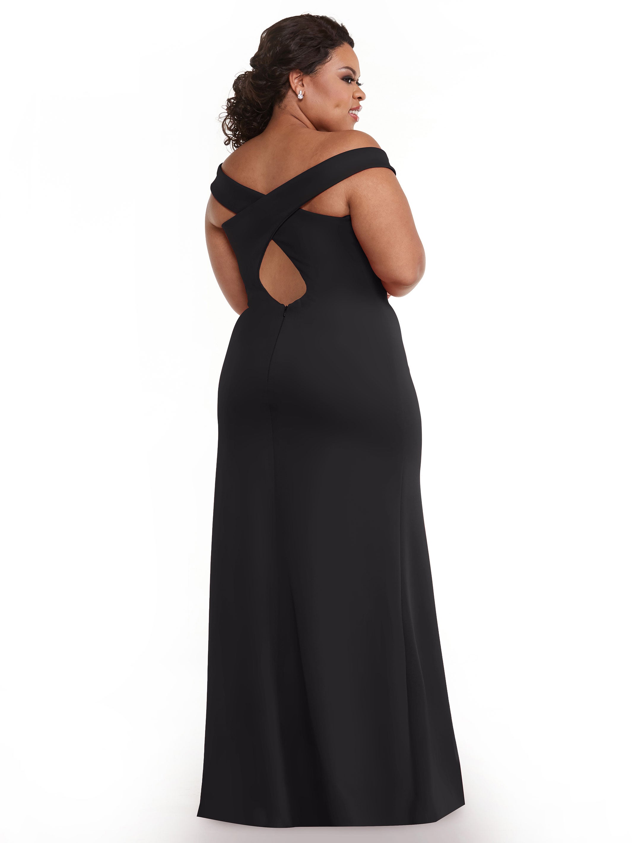 Elegant Off-the-Shoulder Double Knit Bridesmaid Dress with Thigh Slit - Perfect for Weddings, Prom & Formal Events