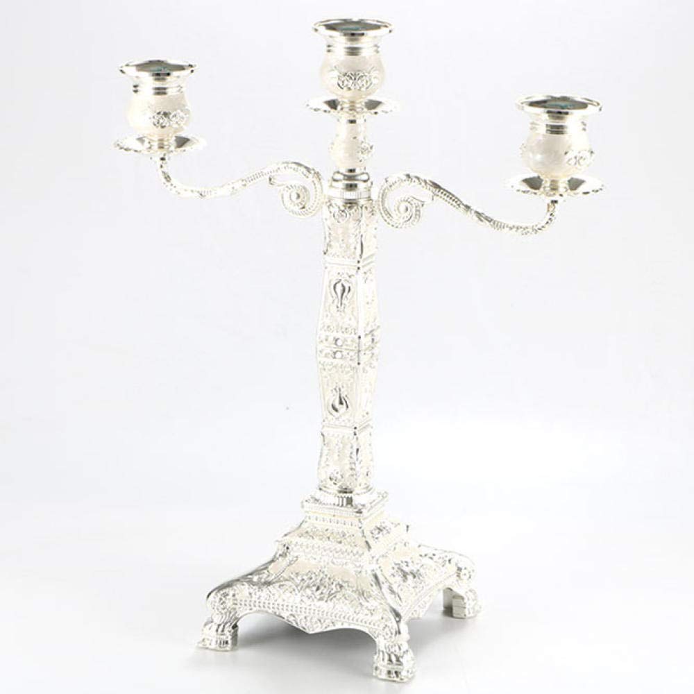 Elegant Silver 3-Arm Zinc Alloy Floor Candle Holder - 16.94 Inch (43cm) Tall Wedding Centerpiece for Living Room Decor, Party, Anniversary & Birthday Celebrations - Perfect for Romantic Dinners, Holiday Decorations and Special Events