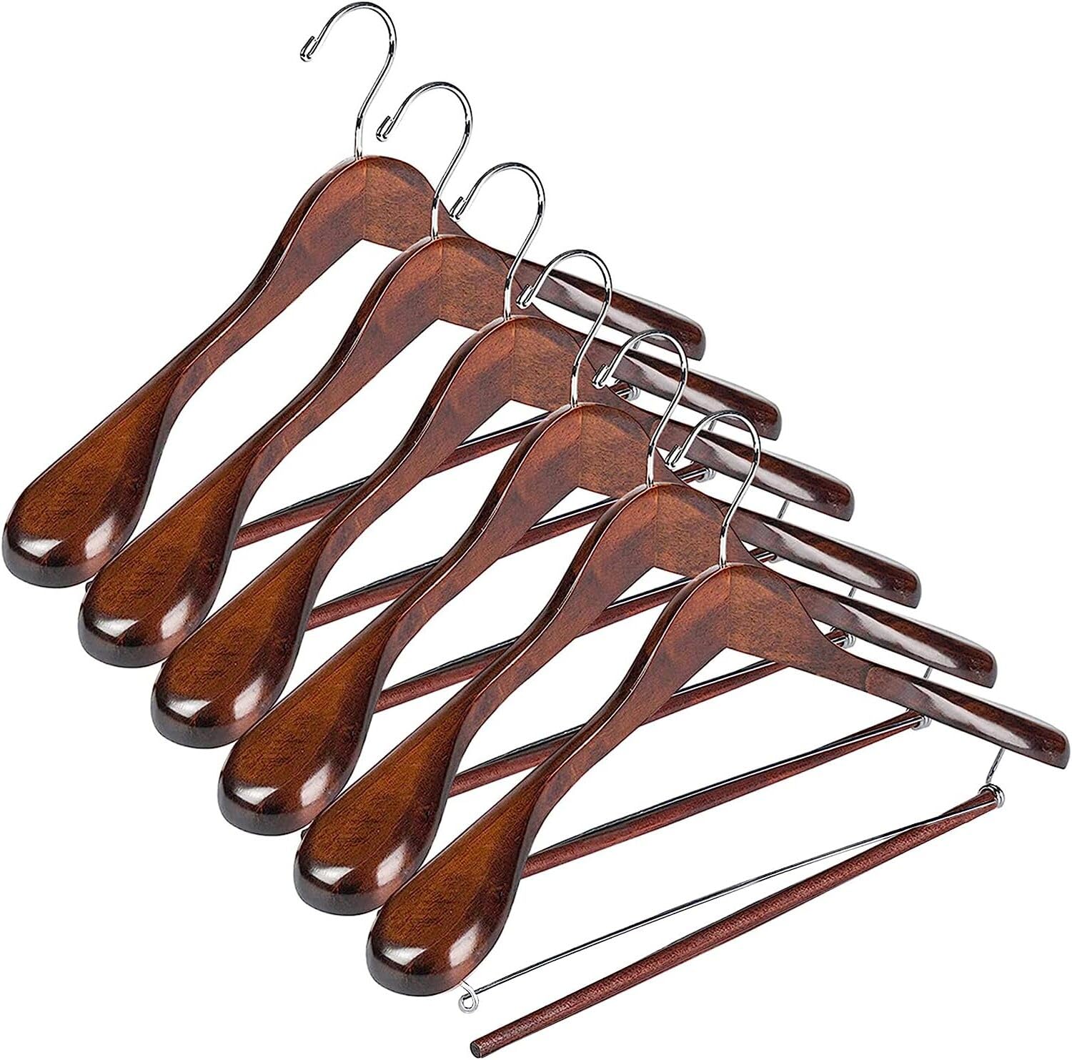 Premium Wooden Suit Hangers 6-Pack - Non-Slip Wide Shoulder Coat Hangers with 360° Swivel Hook for Men & Women | Ideal for Jackets, Dresses, Pants & Formal Wear Closet Organization