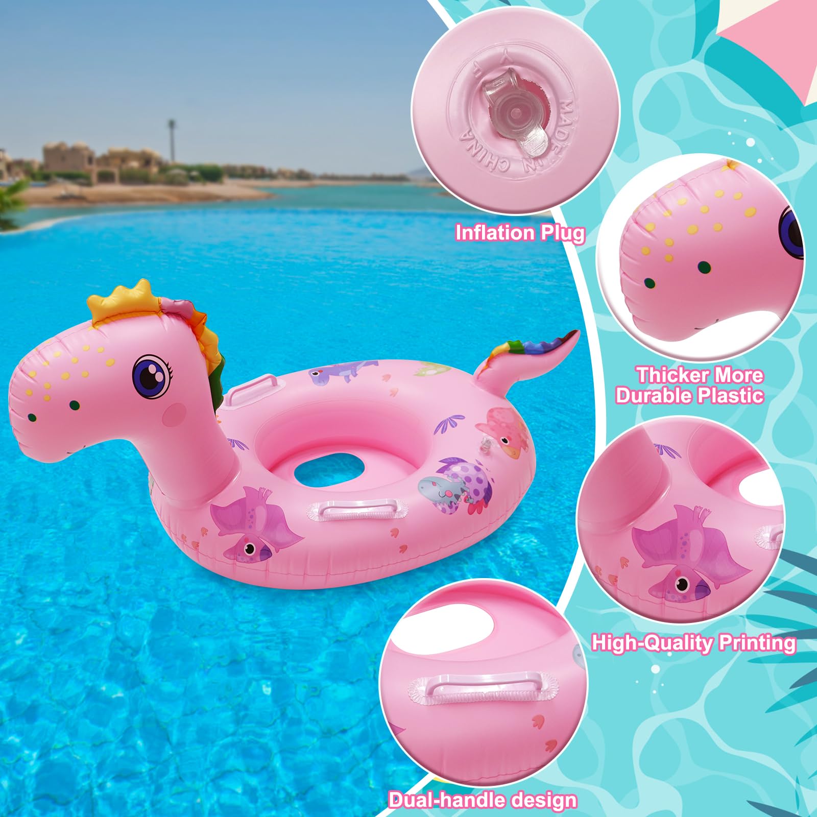 3 Pcs Inflatable Pool Floats for Kids & Toddlers - Animal Swim Tube Rings with Handle, Fun Water Toys for Boys Girls, Summer Beach Party Supplies, Perfect for Backyard Pools & Vacation