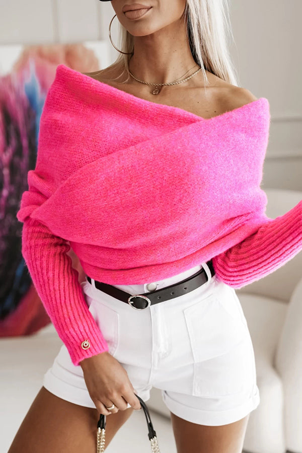 Cozy Two-Way Knit Off-Shoulder Relaxed Poncho Sweater - Perfect for Fall Layering & Casual Outings