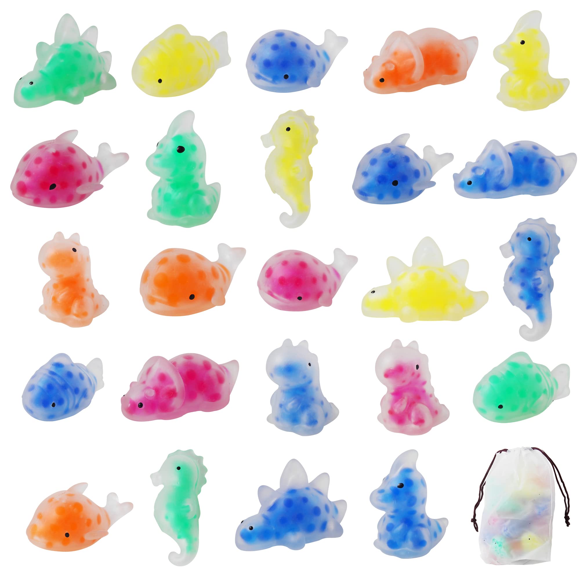 24PCS Mini Squishy Stress Balls Fidget Toys - Dinosaur & Sea Animals Sensory Squeeze Balls for Stress Relief, Party Favors, Birthday Gifts, Easter Egg Fillers | Perfect for Kids, Adults, Classrooms & Office Desk Toys