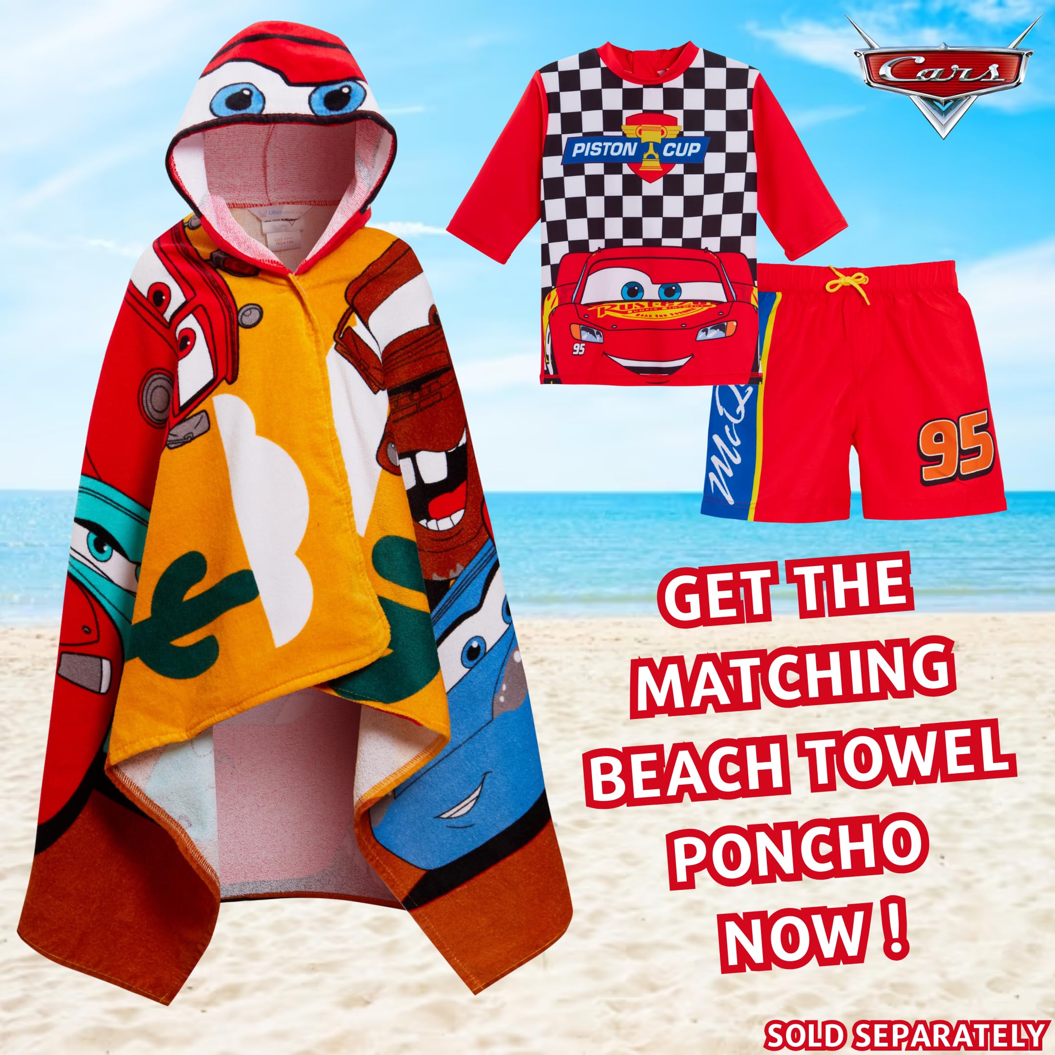 Lightning McQueen Boys 2-Piece Swim Set - Quick-Dry Rash Guard & Board Shorts for Kids - Perfect for Swimming, Surfing & Beach Play