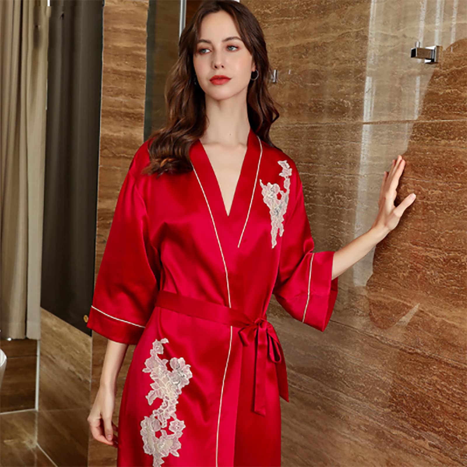 MERCB Women's Kimono Long Bathrobe - Japanese Silk Dressing Gown for Bridesmaids, Bridal Showers & Weddings - Luxe Loungewear, Nightgown & Sleepwear (Black, Large) - Perfect for Spa Days, Honeymoons & Relaxing at Home