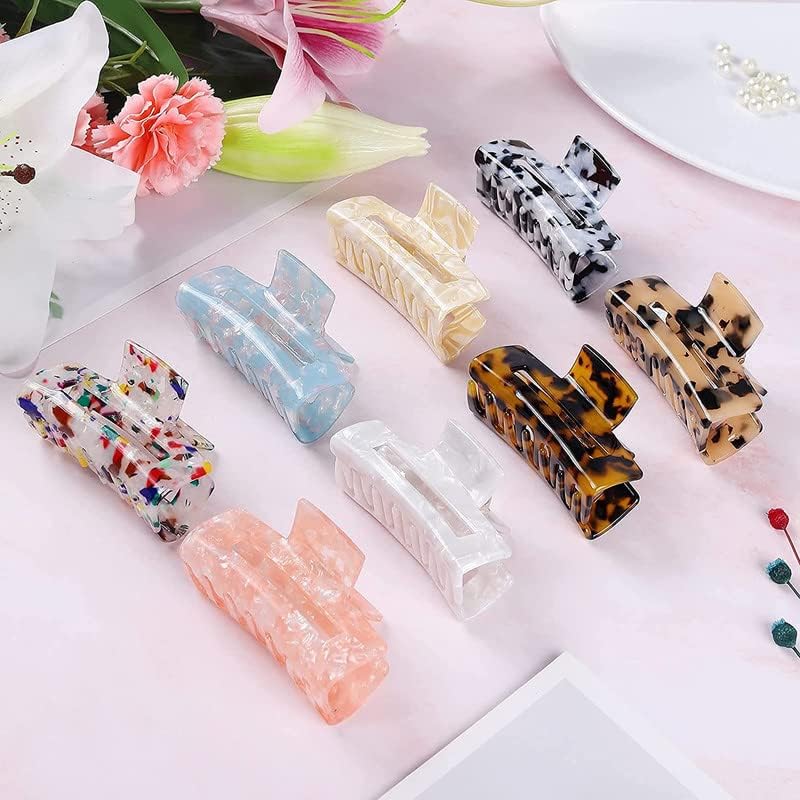 KENDRICK Large Butterfly Hair Claw Clips for Women & Girls - 3 Pack Jelly Hair Clips for Long Thick Hair - Rectangle Hair Accessories for Ponytails, Buns & Updos