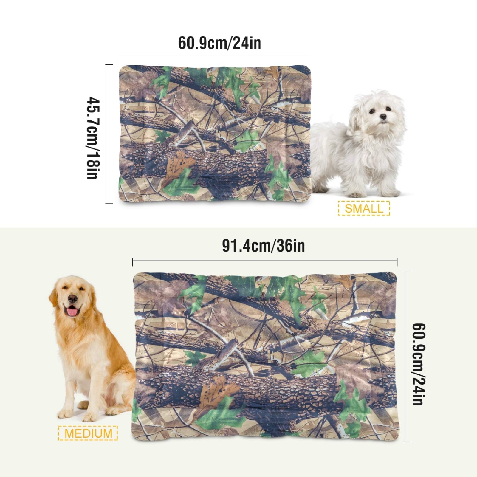 Military Camo Dog Bed - Rectangle Ultra Soft Calming Pet Bed for Small & Medium Dogs & Cats (24x18 Inches) - Perfect for Home, Office & Travel Use