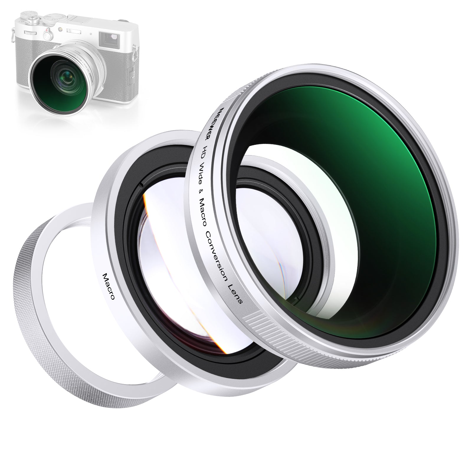 NEEWER LS 47 49mm 0.75x Wide Angle & 1.4x Macro Lens for Fujifilm X100 Series Cameras - Perfect for Landscape Photography and Close-Up Shots