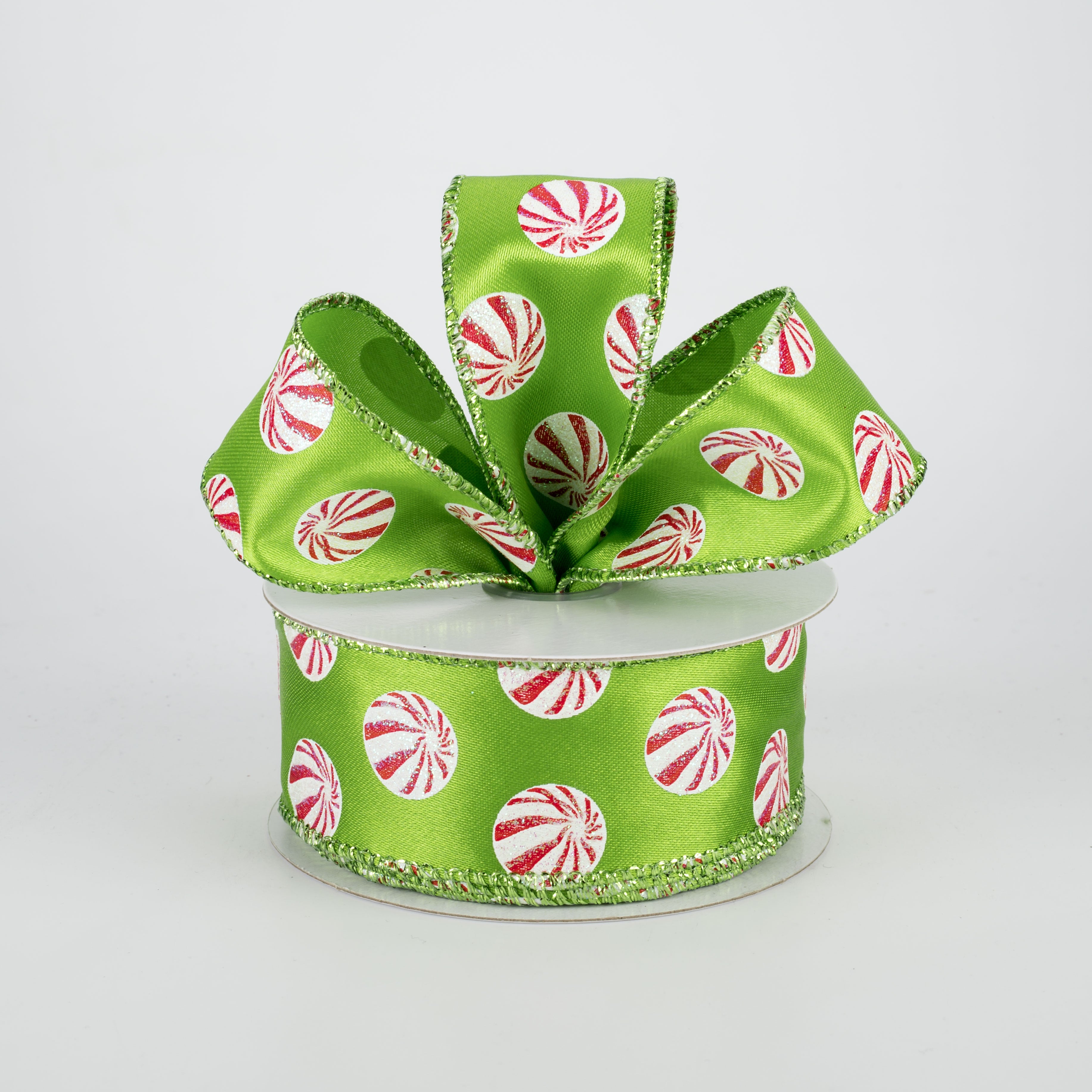 1.5 Inch Glittered Peppermint Ribbon - Lime Green (10 Yards) for Christmas Gift Wrapping, DIY Crafts, and Holiday Decorations