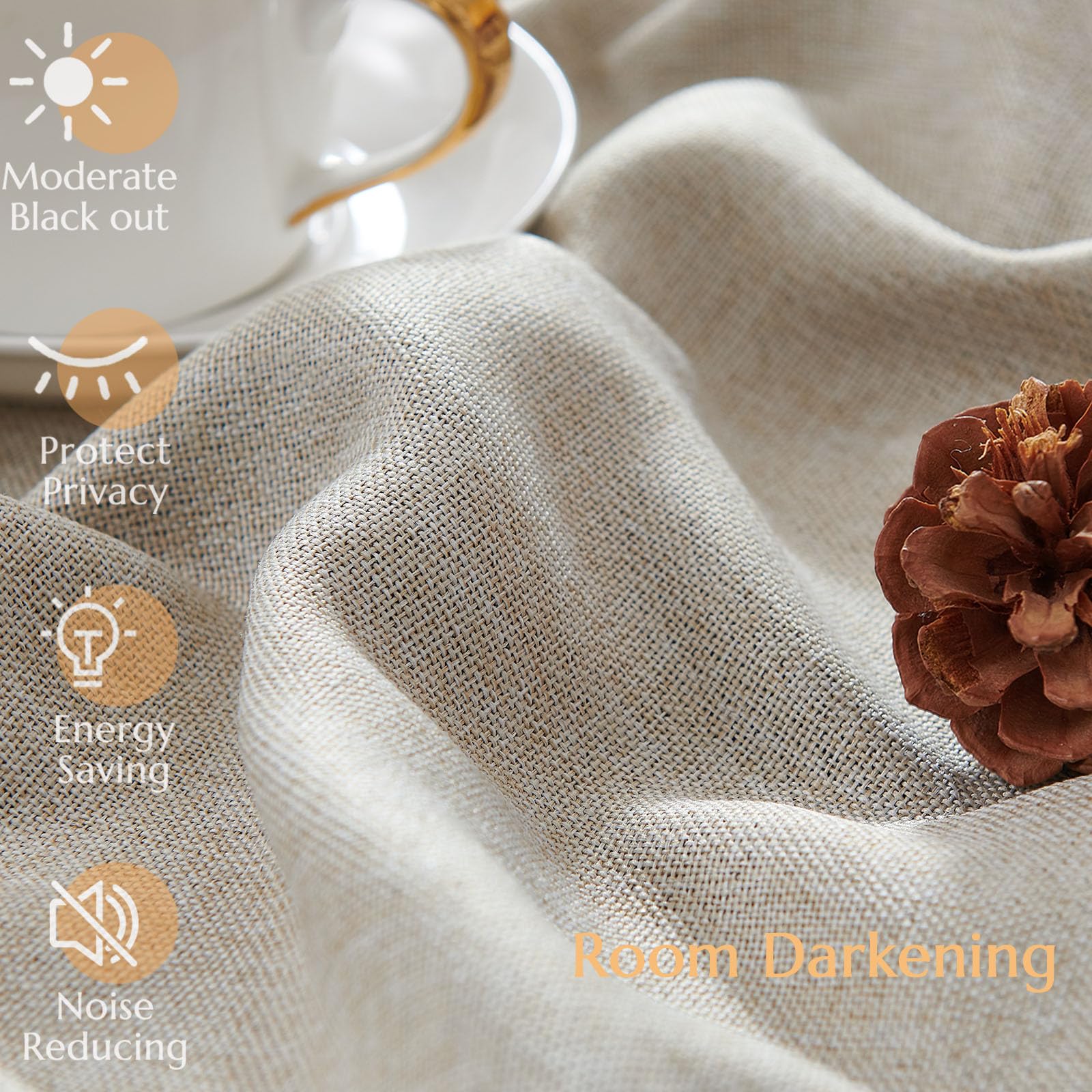 Jinchan Linen Textured 60% Blackout Curtains - 108 Inch Extra Long Thermal Insulated Window Drapes with Grommet Top, Greyish Beige (2 Panels) - Perfect for Living Room & Bedroom, Blocks Light & Insulates for Better Sleep & Energy Efficiency