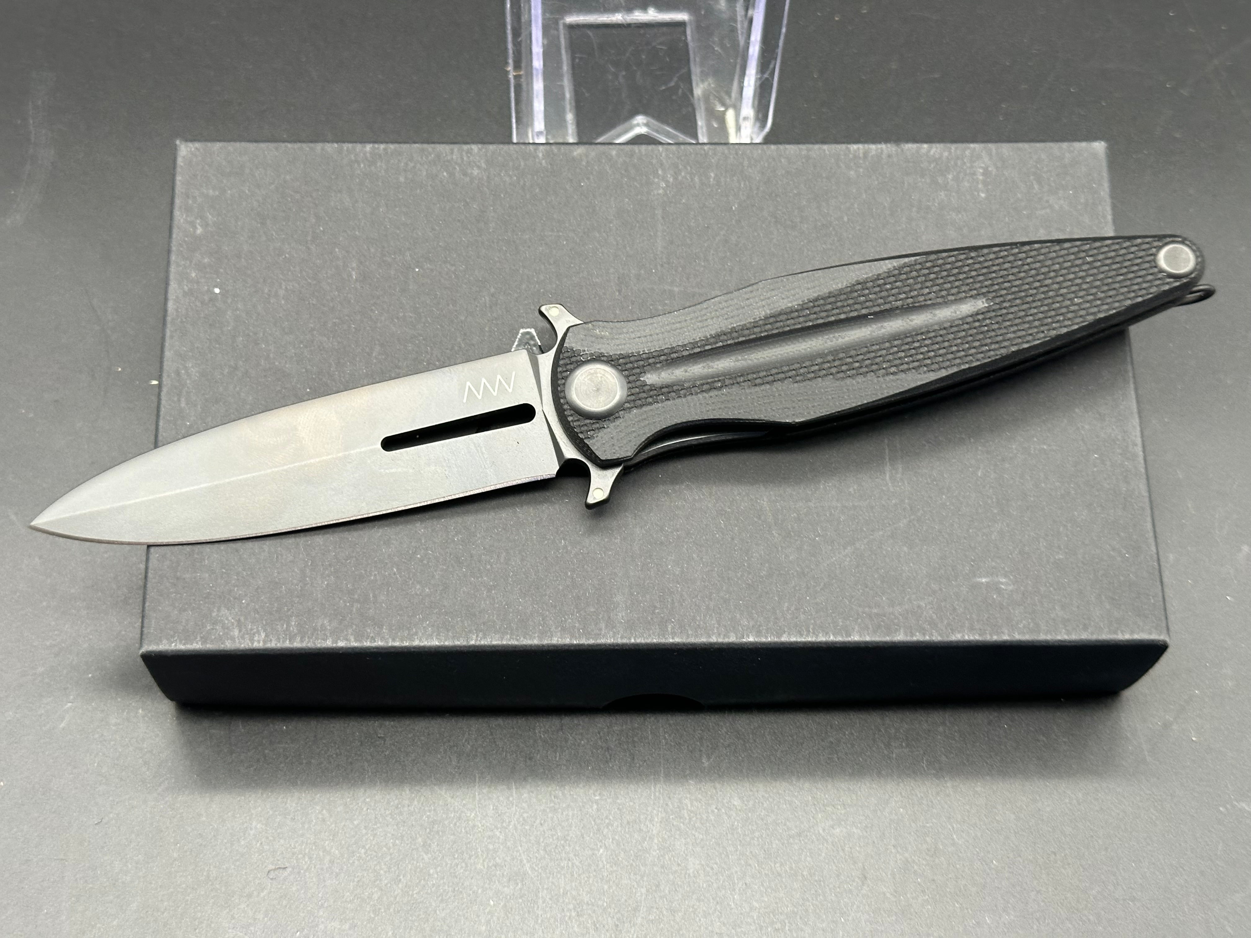 Acta Non Verba Z400 Liner Lock Folding Knife - Black G10 Handle & Stonewash Blade - Tactical EDC Pocket Knife for Outdoor Camping, Survival & Everyday Carry