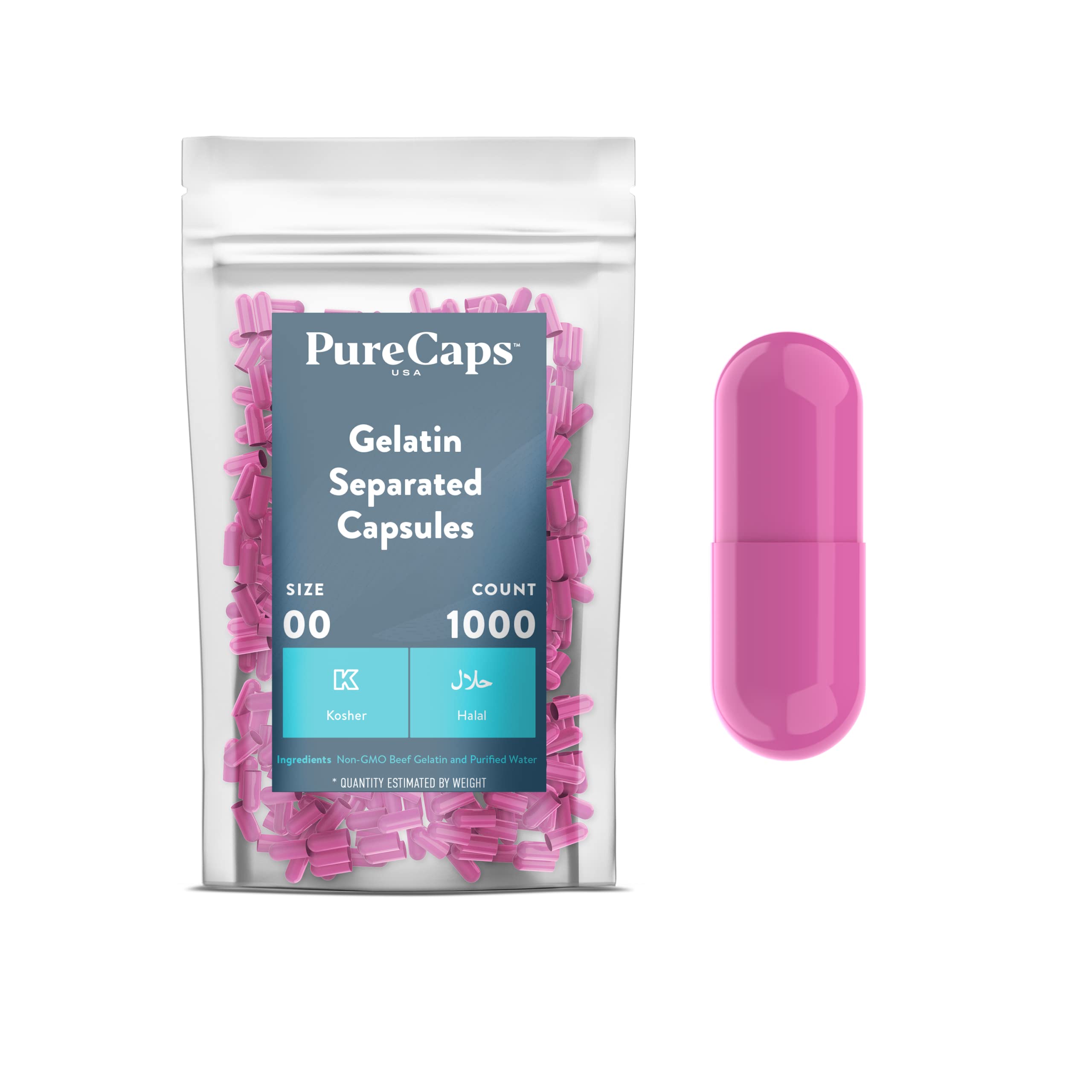 PureCaps USA - 1,000 Count Size 00 Empty Gelatin Pill Capsules | Pink, Non-GMO Certified | SLS, Gluten & Preservative Free | DIY Supplements, Vitamins & Herbal Remedies