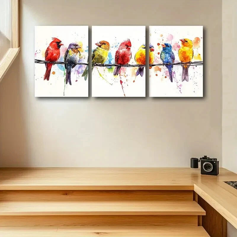 3-Piece Set of Birds Metal Wall Art - Ready to Hang Home Decor for Living Room, Bedroom & Office - Modern Nature-Inspired Prints for Indoor Spaces