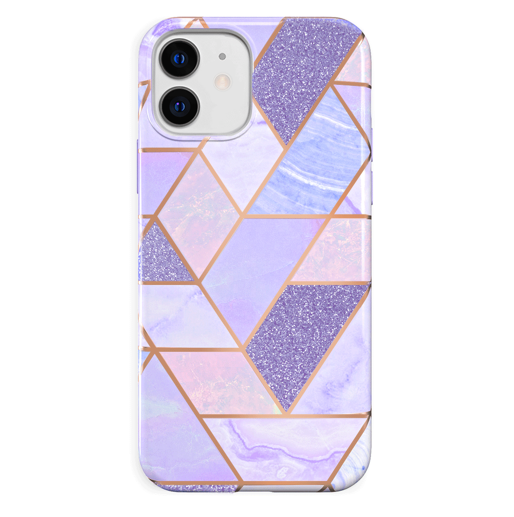 Stylish Purple Geometric Marble iPhone Case - Durable Protective Cover for iPhone 13/14/15 Pro Max - Trendy Aesthetic Phone Case for Women & Men - Perfect for Daily Use, Travel & Gift Giving