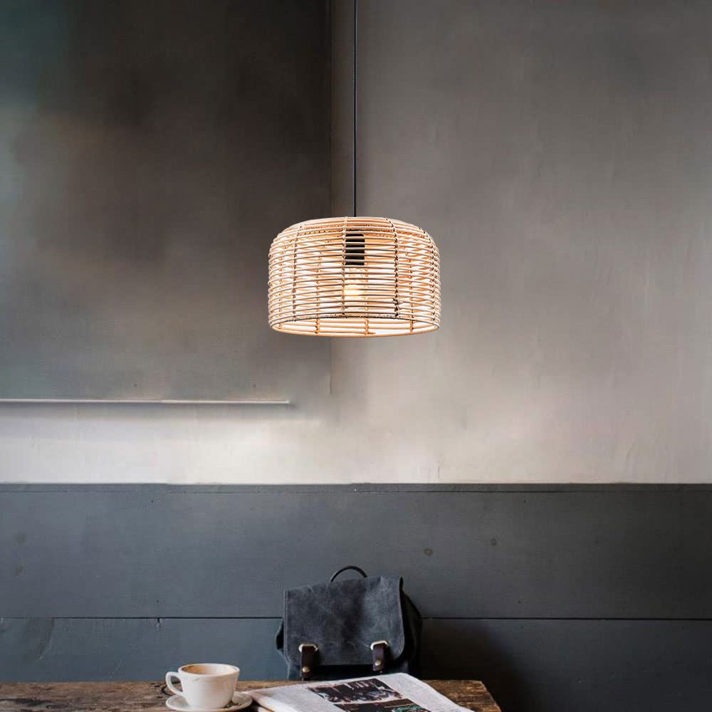 Handwoven Wicker Hanging Lamp - Rustic Bamboo Chandelier with Rattan Shade, Farmhouse Ceiling Pendant Light for Bedroom, Dining Room & Restaurant Decor | Boho Home Lighting & Cozy Ambiance
