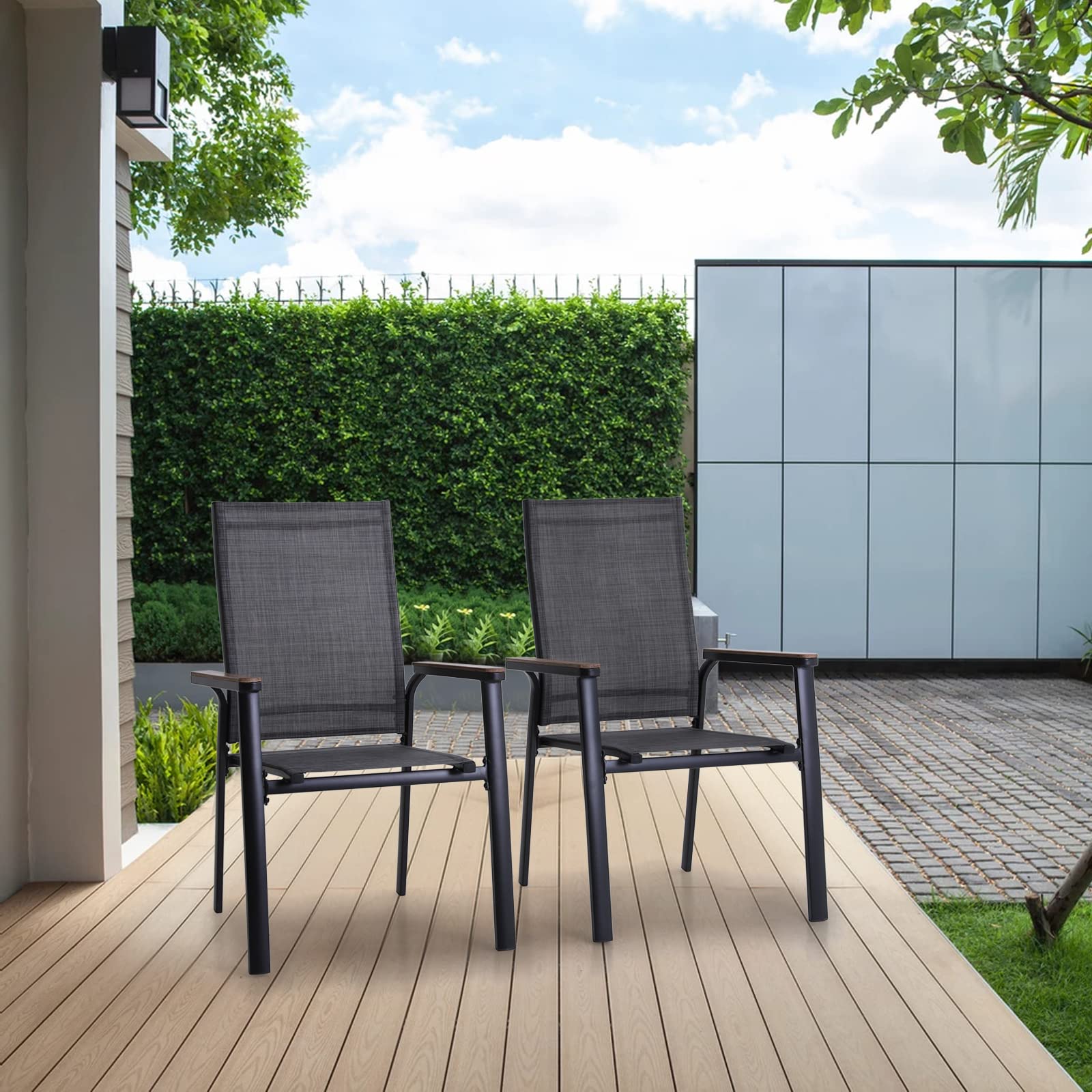 Sophia & William 2-Piece Stackable Aluminum Patio Dining Chairs - Lightweight Textilene Outdoor Chairs for Lawn, Garden, Backyard & Pool - Perfect for Outdoor Dining, Lounging & Entertaining