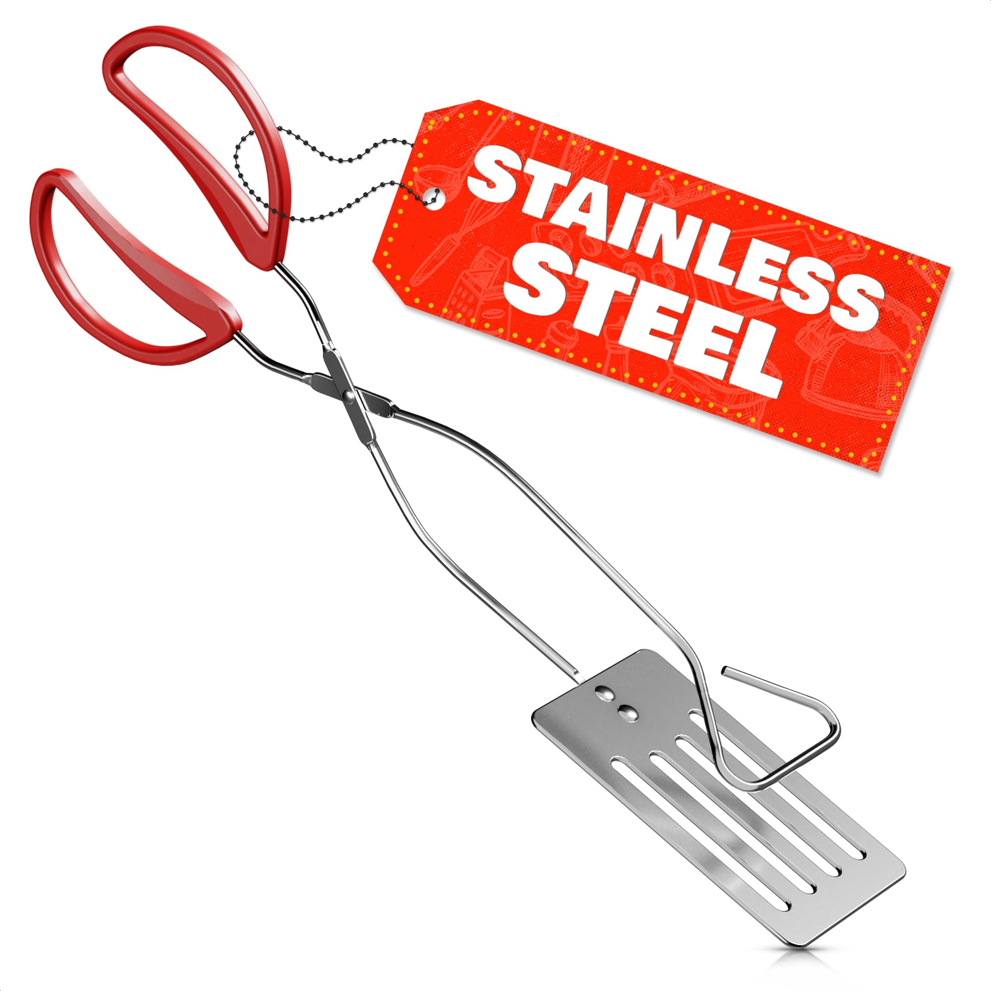 Stainless Steel BBQ Grill Tongs & Spatula Set - 2-in-1 Long Handle Cooking Tools for Outdoor Grilling, Camping & Backyard Barbecues - Durable Metal Kitchen Utensils for Flipping, Turning & Serving Food